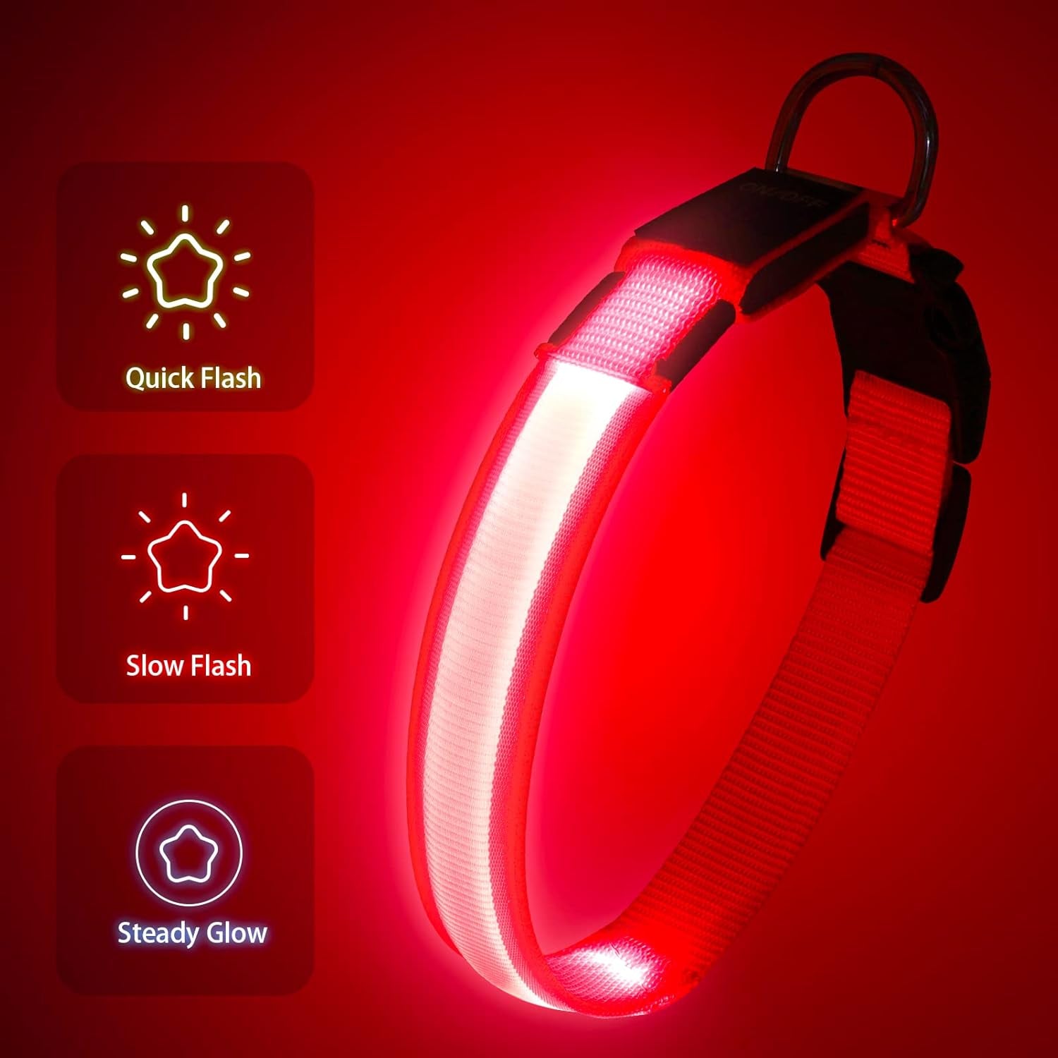 Light up Dog Collars - USB Rechargeable Glowing LED Dog Collar - High Visibility Adjustable Lighted Pet Collar, Flashing Dog Lights for Night Walking (Medium, Red)