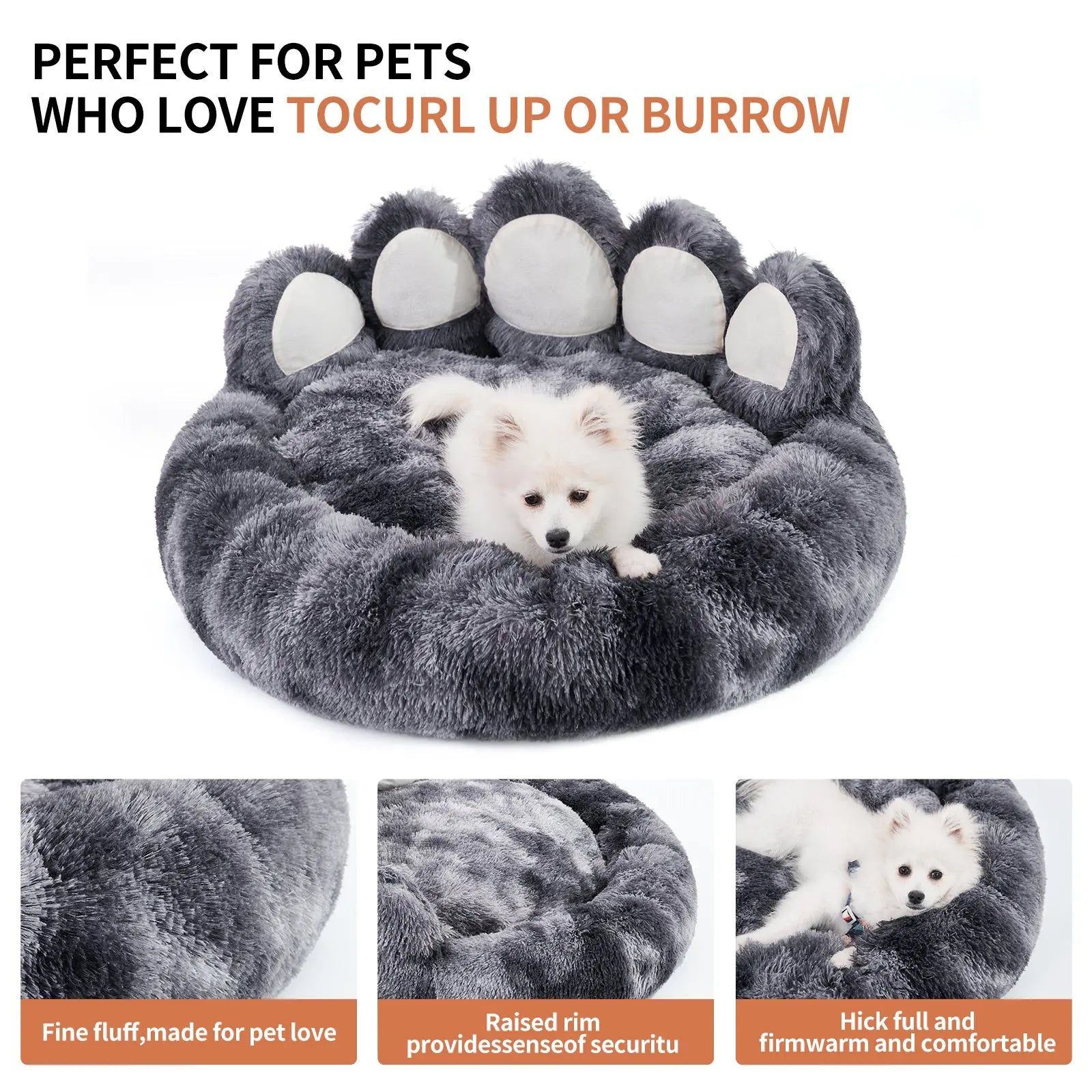 Cute Dog Bear Paw Shape Dog Bed, Dog Beds & Furniture For Small And Medium Dogs, Cozy Plush Cute Cat Beds For Indoor Cats KuroshiroOnline