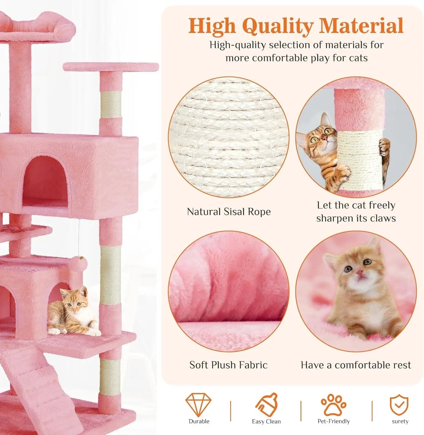 54 -Cat Tree Tower - Multi-level With Sisal Grab Post, Indoor Apartment With Ladder, Plush Toys, Rest And Play KuroshiroOnline