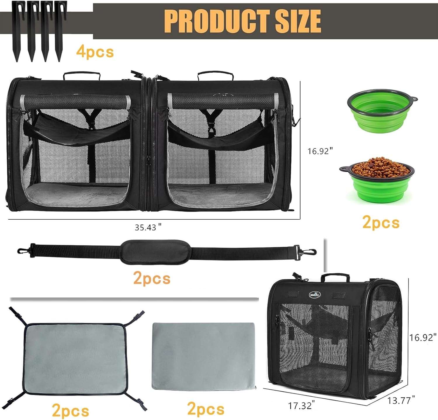 2-In-1 Pet Carrier for Small Dogs Cats Portable Dog Carrier for 2 Dogs Double Cat Carrier for Travel with Litter Box, Pet Kennel Shelter Crates