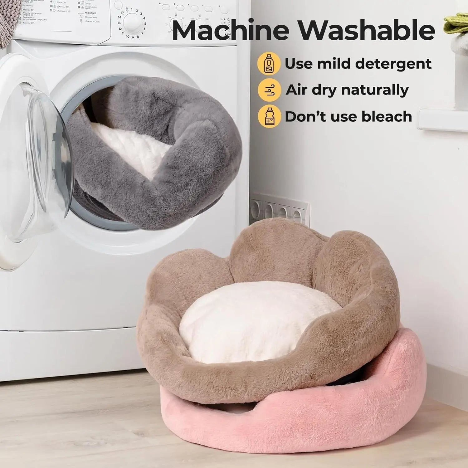 MEWOOFUN Cat Bed And Small Dog Bed, Fluffy Dog Bed Washable Cat Couch Bed, Cute Cat Bed For Indoor Cats, Flower Cat Sofa Bed With Non Slip Bottom, Pet Bed For Puppy And Kitten Grey, 23 KuroshiroOnline