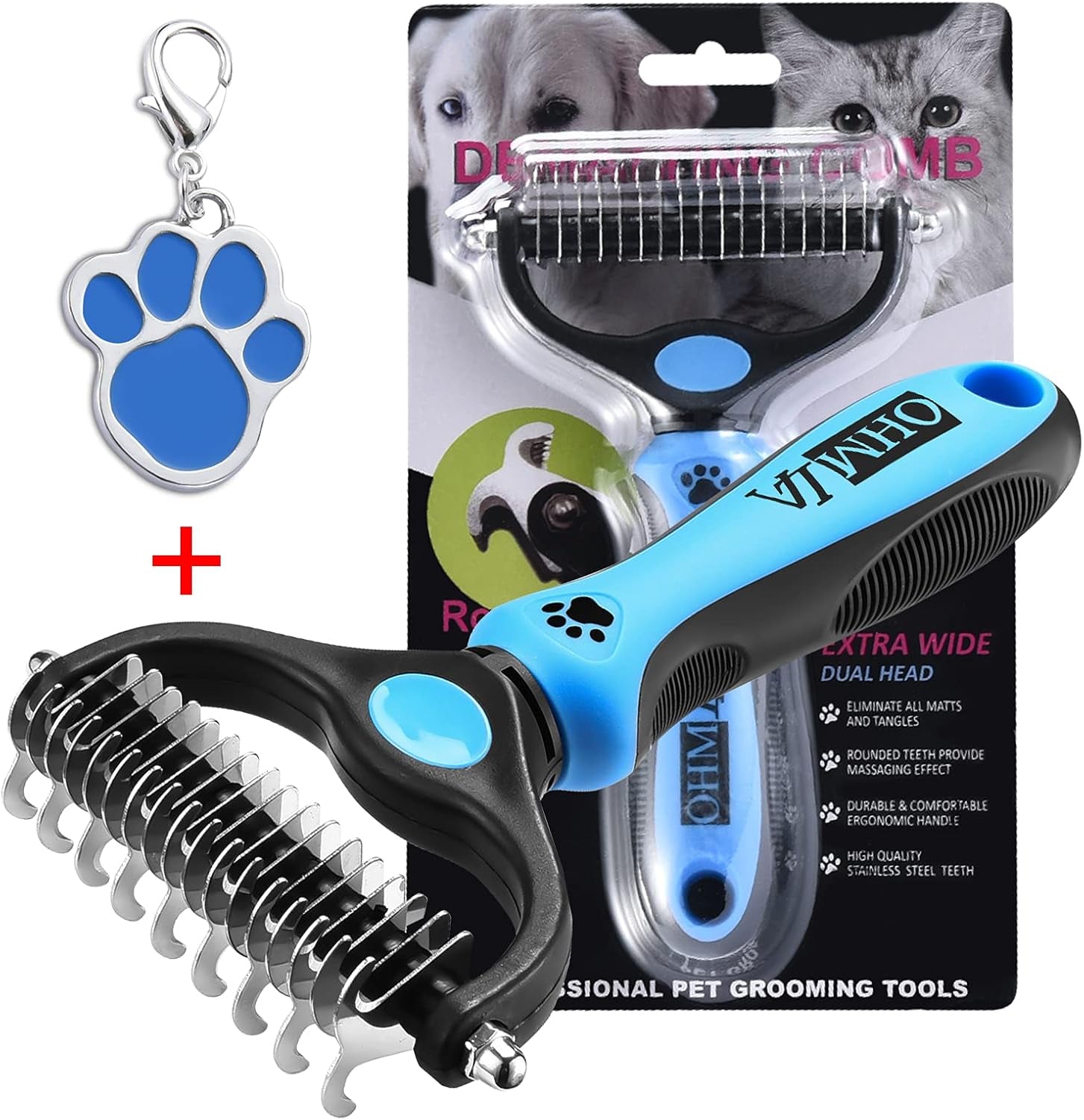 Dematting Tool for Dogs/Cats-Double-Sided Cat and Dog Grooming Rakes/Easily Remove 99% Tangles/No More Hairs That Make You Hate Falling and Flying-Suitable for People Who Own Cats and Dogs(Blue)