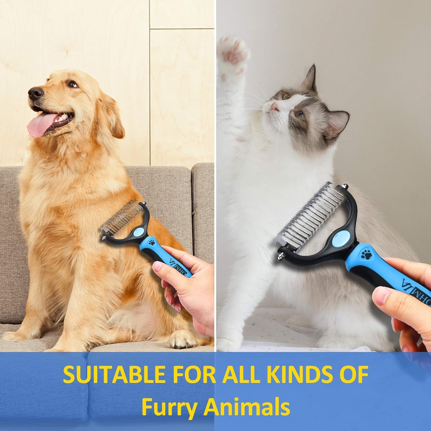 Dematting Tool for Dogs/Cats-Double-Sided Cat and Dog Grooming Rakes/Easily Remove 99% Tangles/No More Hairs That Make You Hate Falling and Flying-Suitable for People Who Own Cats and Dogs(Blue)