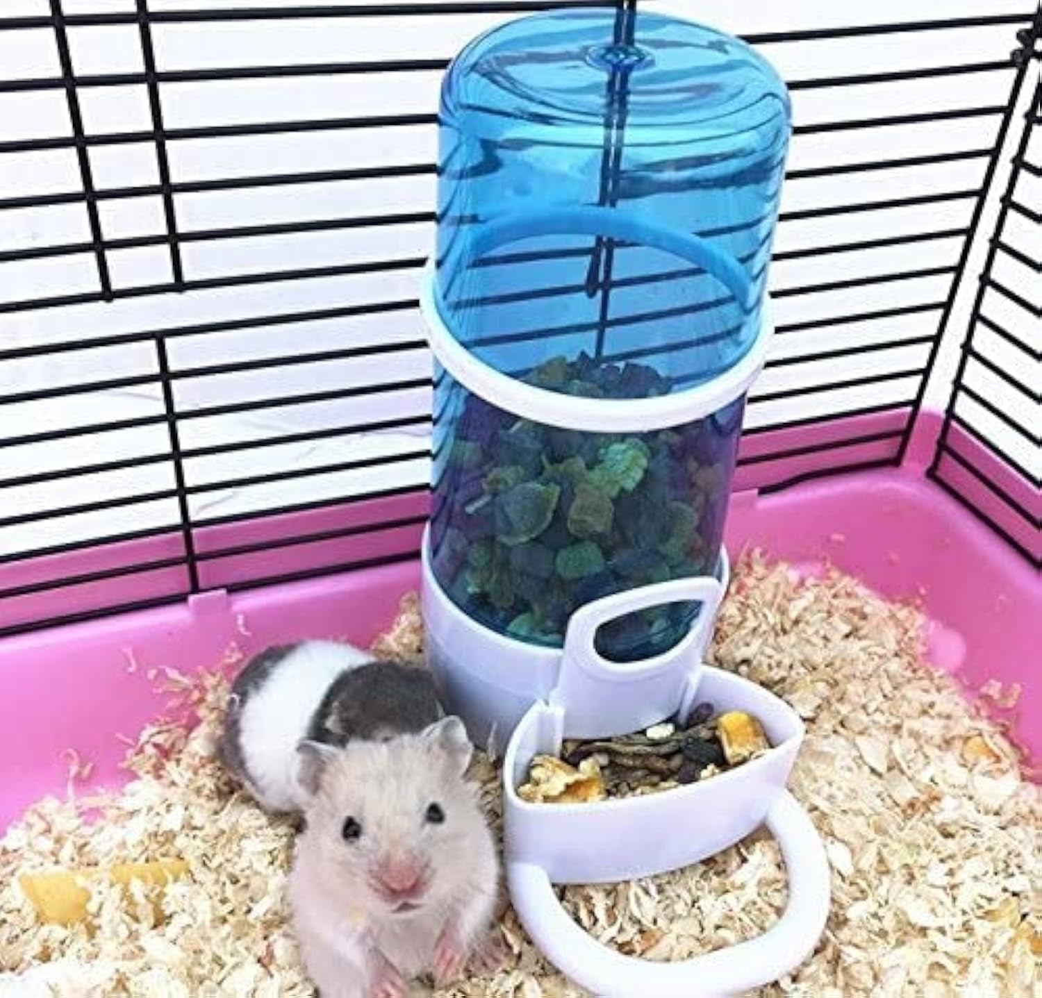 Automatic Small Animal Feeder, Gravity Food Dispenser with Holder for Hamster Bird Pigeon Parrot Mini Hedgehog, Cage Hanging Feeding Device (5.90X2.83X6.10In)