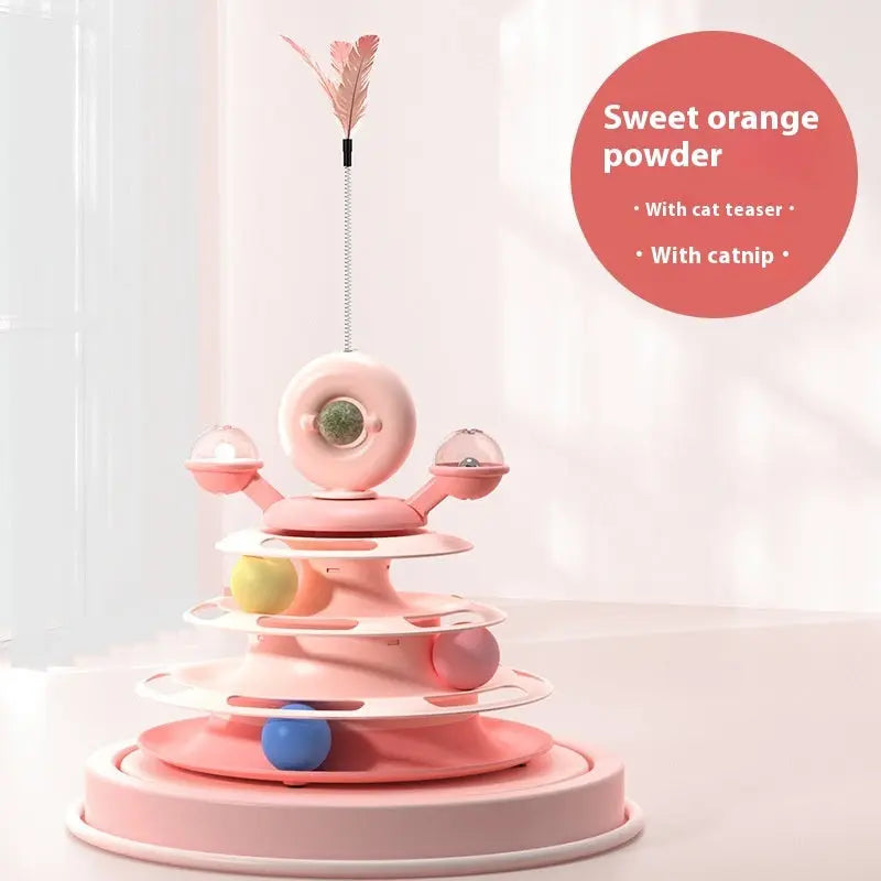 4 Levels Cat Toy Tower Turntable Roller Balls Toys Interactive Intelligence Pets Toys Training Track Puzzle Funny Games Accessories Pet Products KuroshiroOnline