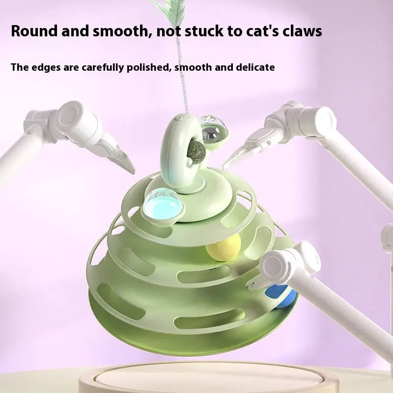 4 Levels Cat Toy Tower Turntable Roller Balls Toys Interactive Intelligence Pets Toys Training Track Puzzle Funny Games Accessories Pet Products KuroshiroOnline
