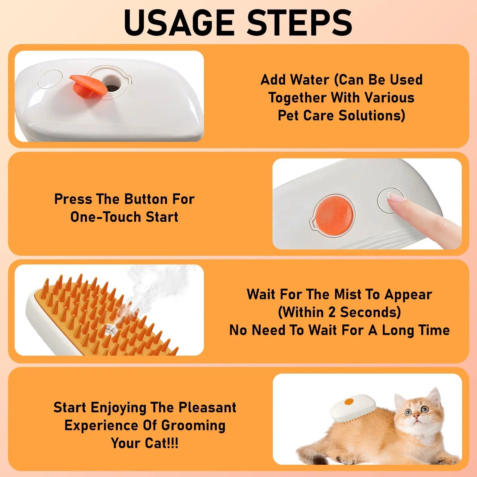 4 In 1 Cat Steam Brush, Anti Static Shedding Spray Comb, Hair Removal, Mist Indoor Steamy Grooming Brush For Dog, Water Spritz Defur Cepillo, Spa Steamer Cloud Para Gatos KuroshiroOnline