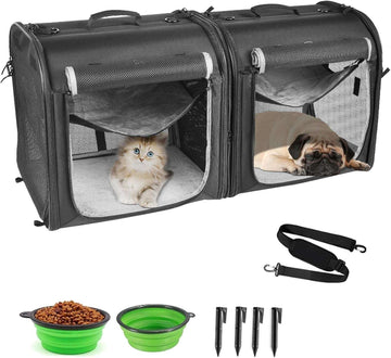 2-In-1 Pet Carrier for Small Dogs Cats Portable Dog Carrier for 2 Dogs Double Cat Carrier for Travel with Litter Box, Pet Kennel Shelter Crates