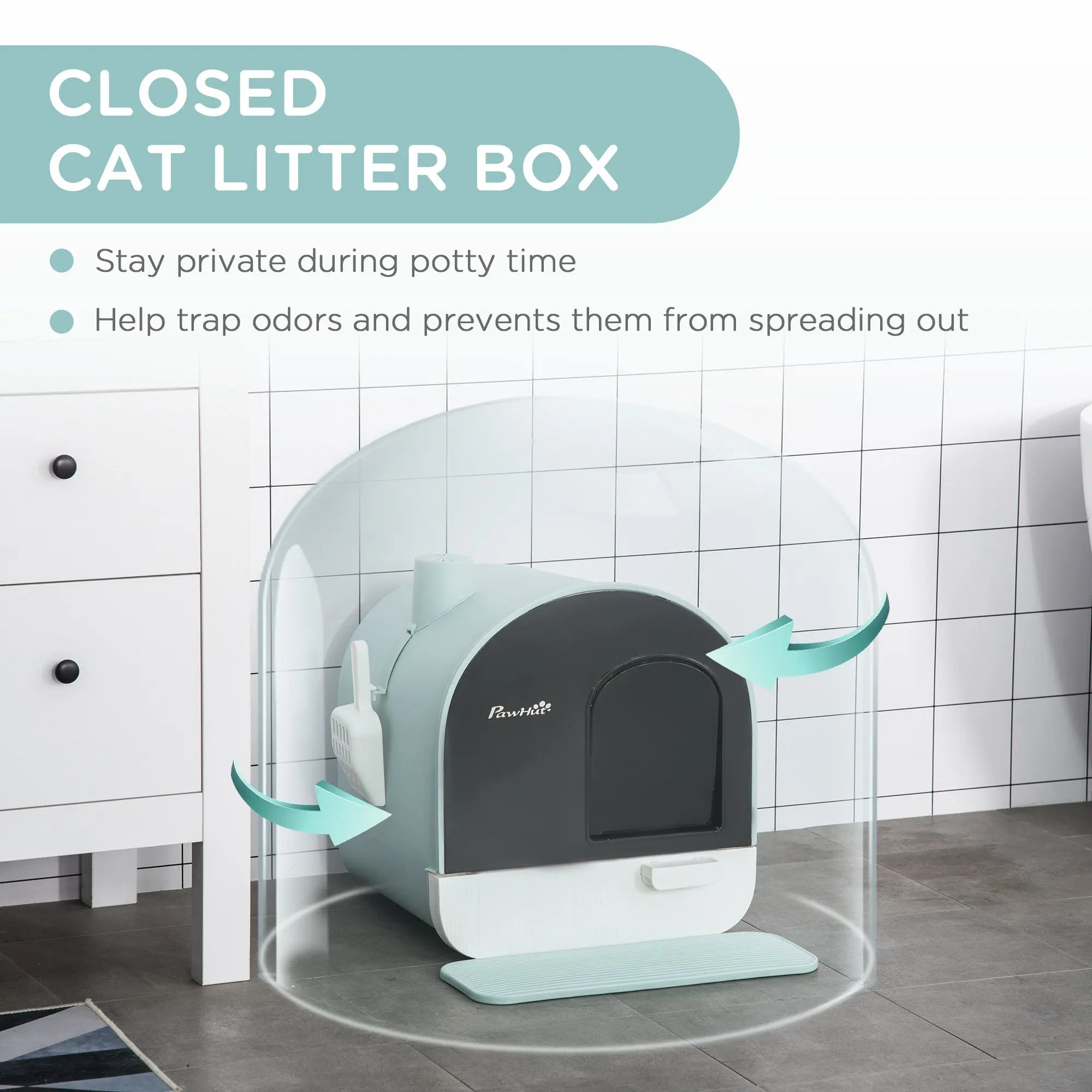 Cat Litter Box With Lid, Indoor Cat With Tray, Spoon, Strainer KuroshiroOnline
