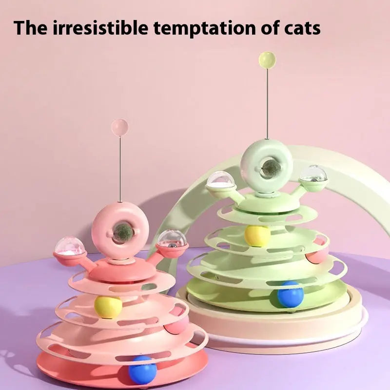 4 Levels Cat Toy Tower Turntable Roller Balls Toys Interactive Intelligence Pets Toys Training Track Puzzle Funny Games Accessories Pet Products KuroshiroOnline