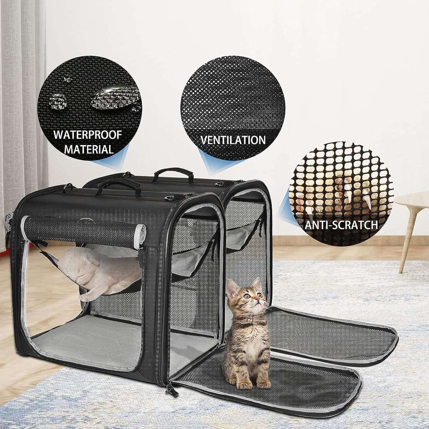 2-In-1 Pet Carrier for Small Dogs Cats Portable Dog Carrier for 2 Dogs Double Cat Carrier for Travel with Litter Box, Pet Kennel Shelter Crates