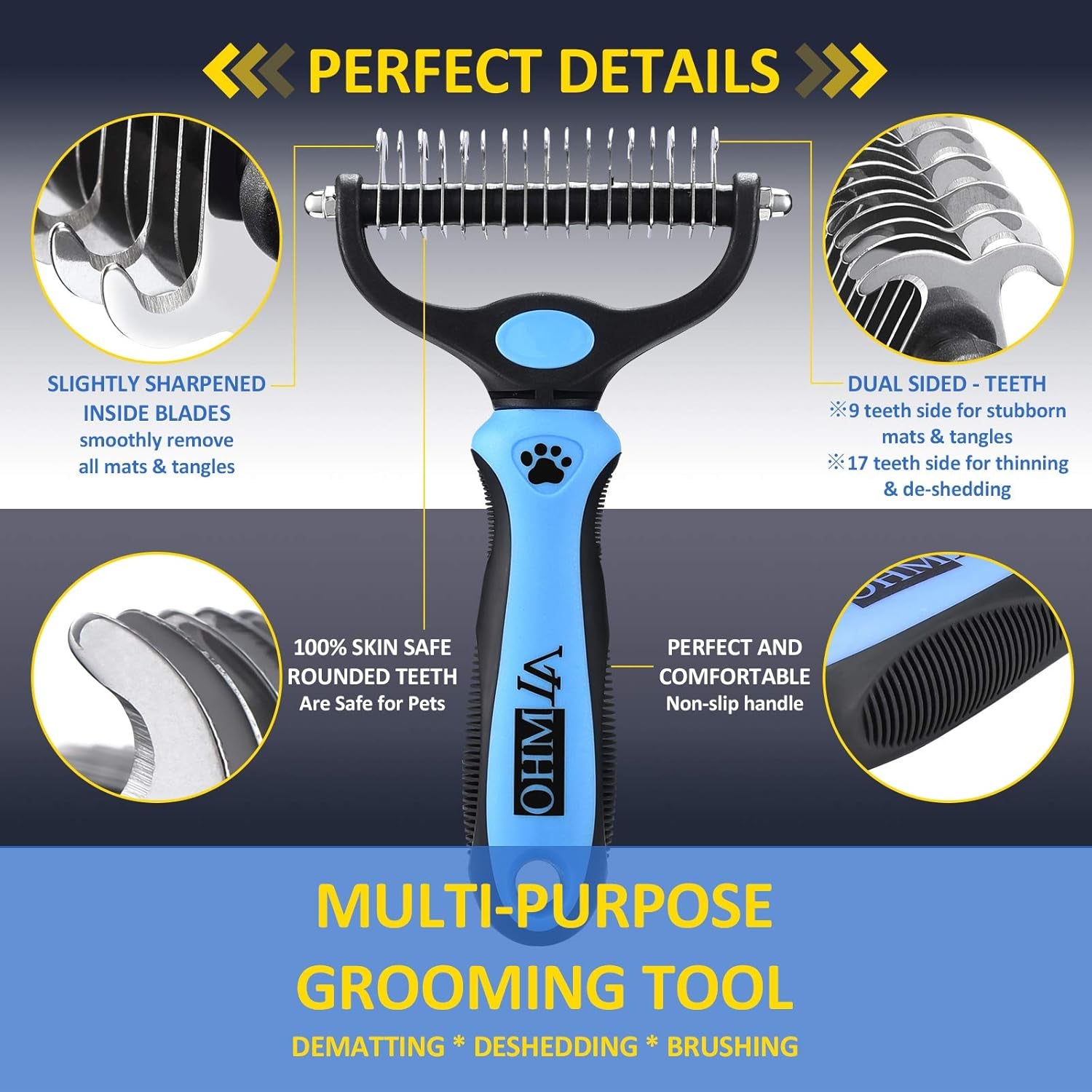 Dematting Tool for Dogs/Cats-Double-Sided Cat and Dog Grooming Rakes/Easily Remove 99% Tangles/No More Hairs That Make You Hate Falling and Flying-Suitable for People Who Own Cats and Dogs(Blue)