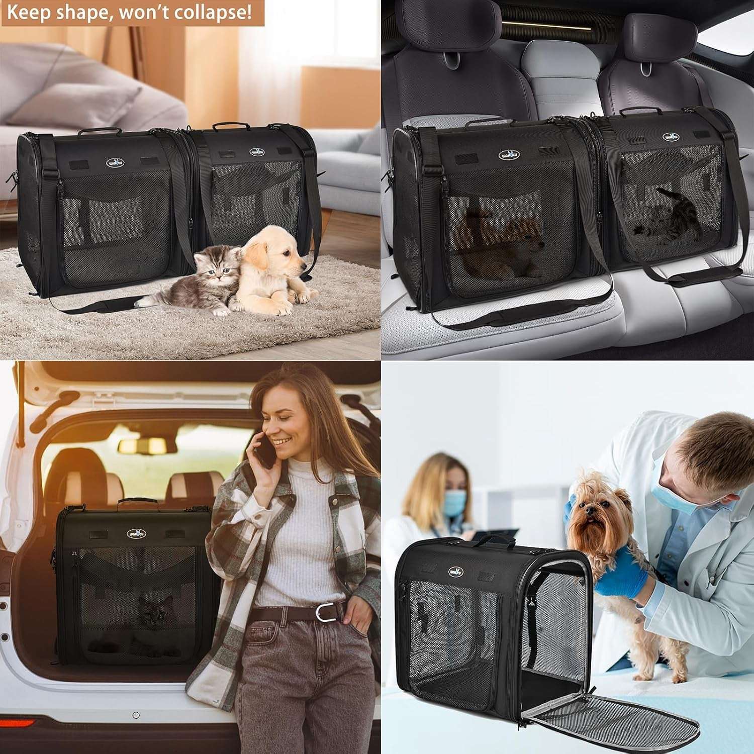2-In-1 Pet Carrier for Small Dogs Cats Portable Dog Carrier for 2 Dogs Double Cat Carrier for Travel with Litter Box, Pet Kennel Shelter Crates