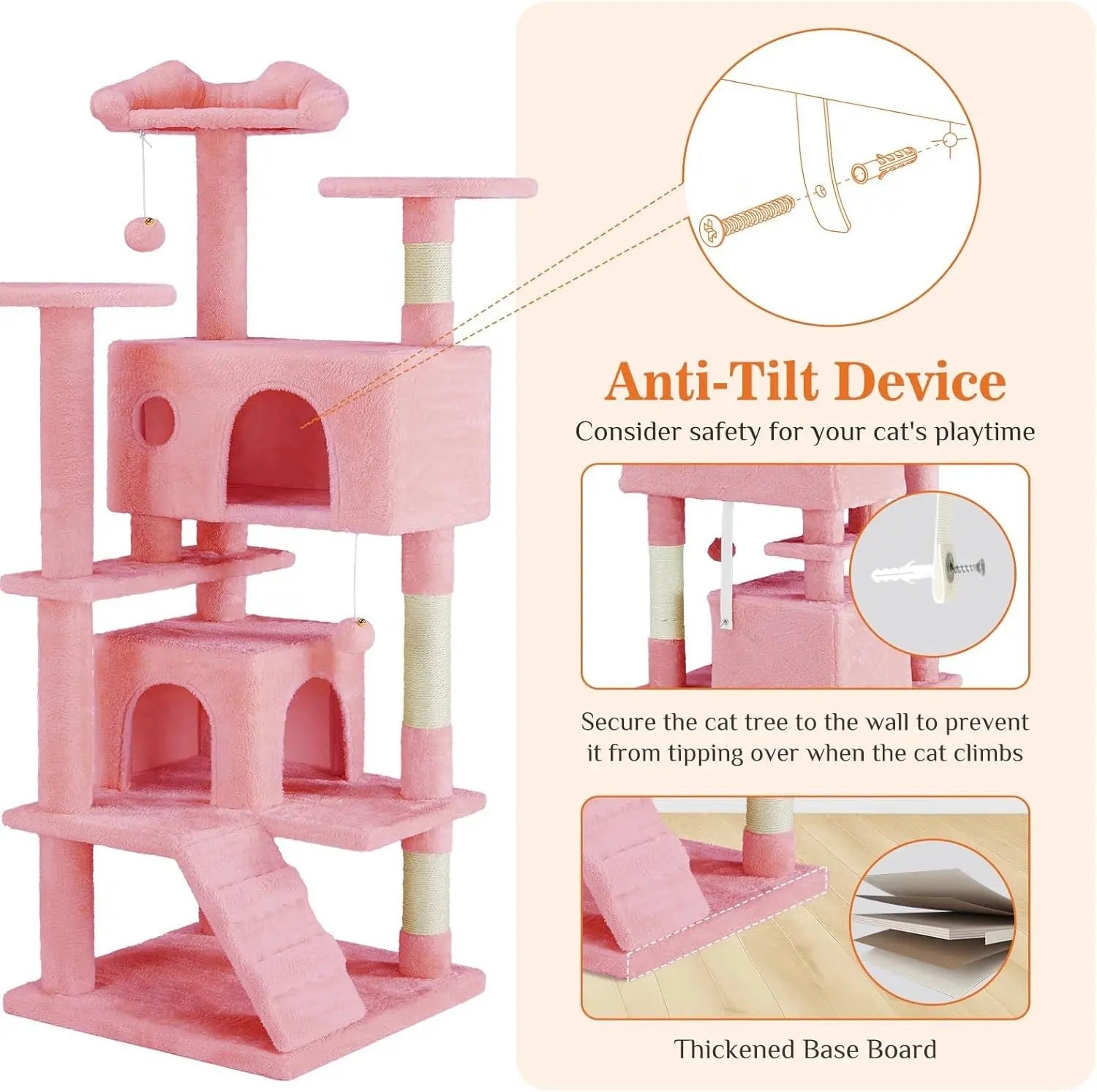 54 -Cat Tree Tower - Multi-level With Sisal Grab Post, Indoor Apartment With Ladder, Plush Toys, Rest And Play KuroshiroOnline