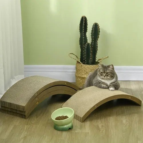 PawHut Cat Scratching Board, 4 Pack Cat Scratcher For Indoor Cats, Reversible Cat Scratching Post Replacement For Cat Wheel, Brown KuroshiroOnline