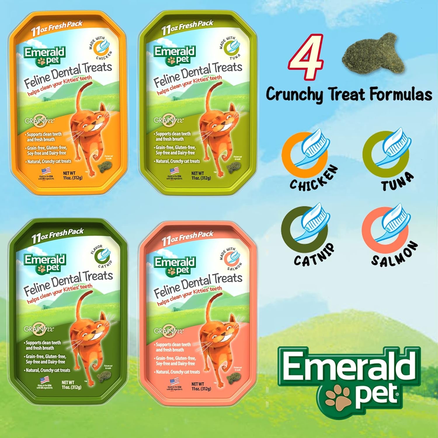 Feline Dental Treats — Tasty and Crunchy Cat Dental Treats Grain Free — Natural Dental Treats to Clean Cat Teeth, Freshen Cat Breath, and Reduce Plaque and Tartar Buildup — Salmon Treats, 11 Oz