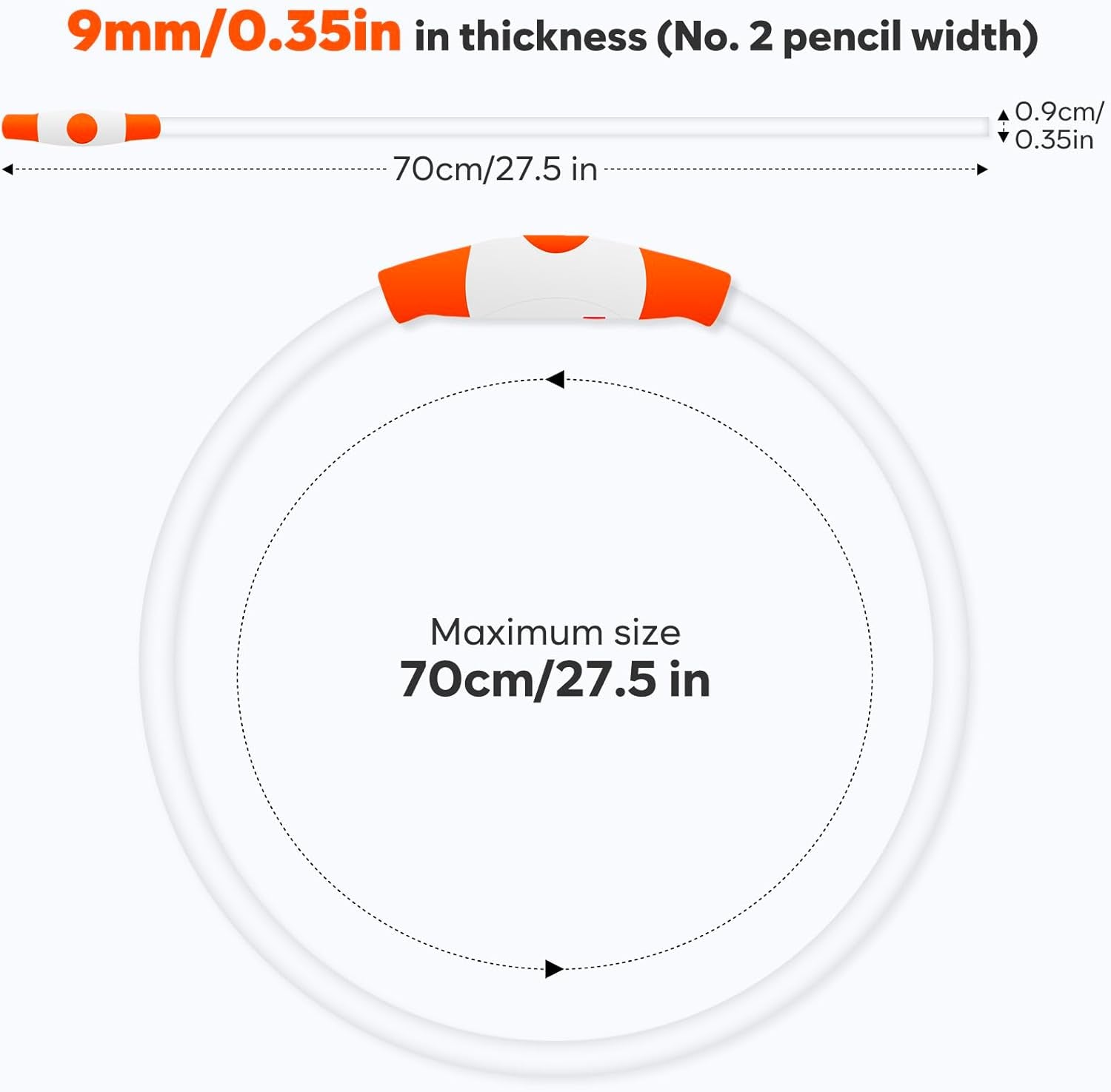 Lighted Dog Collar - Waterproof Puppy Collar Light Rechargeable, High Visibility Glowing Dog Lights for Night Walking (Orange)