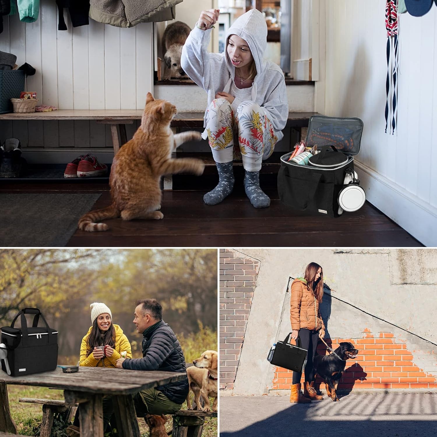 Dog Travel Bag Backpack Pet Supplies Backpack Pet Accessories Storage Bag 5-Piece Set with Shoulder Strap 2 Lined Pet Food Containers 4 Foldable Feeding Bowls Essential Kit for Pet Travel