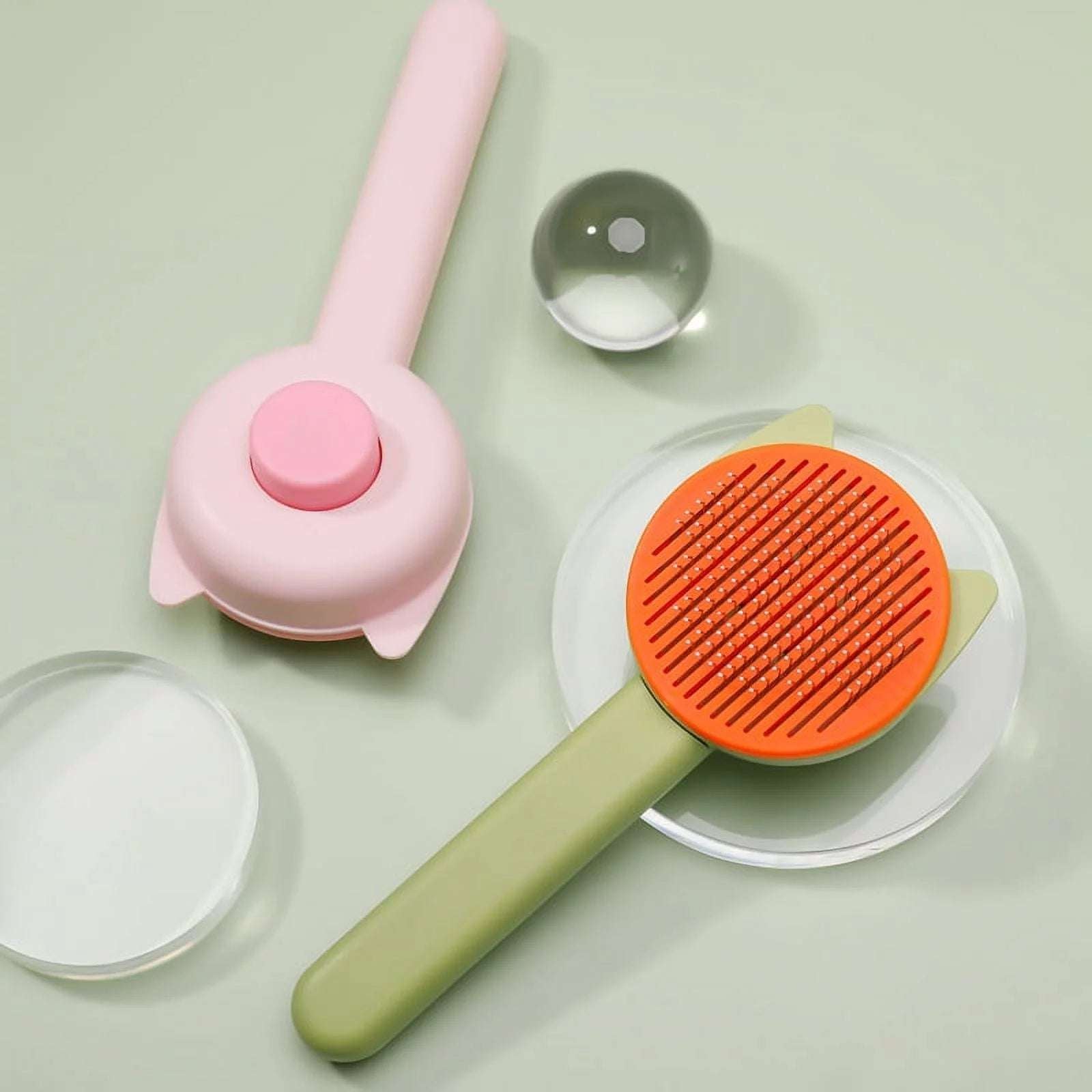 2 Pcs Cat Brush with Release Button, Pet Brush, Self-Cleaning Sliker Brush with One Click, Grooming Brush for Cat Dog (Pink+Green)