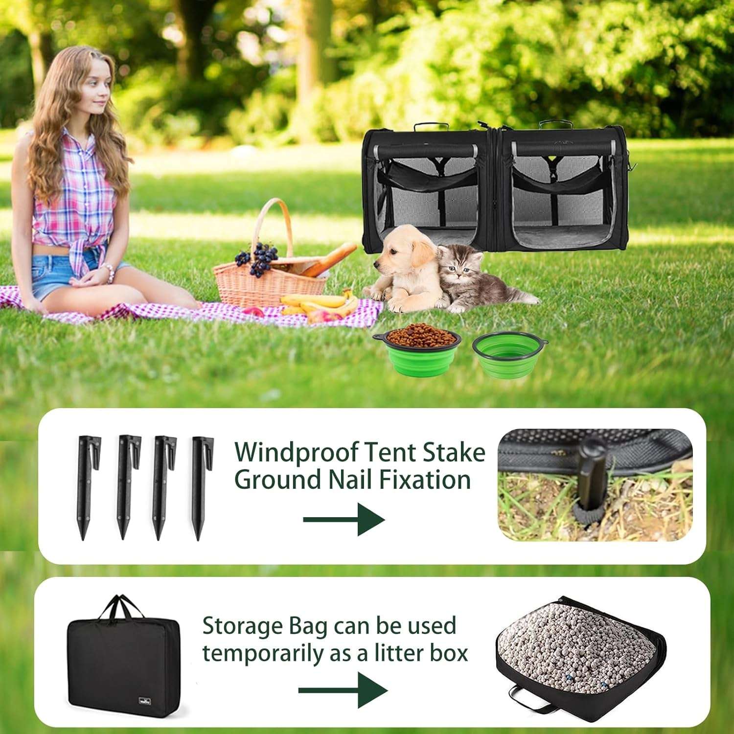 2-In-1 Pet Carrier for Small Dogs Cats Portable Dog Carrier for 2 Dogs Double Cat Carrier for Travel with Litter Box, Pet Kennel Shelter Crates