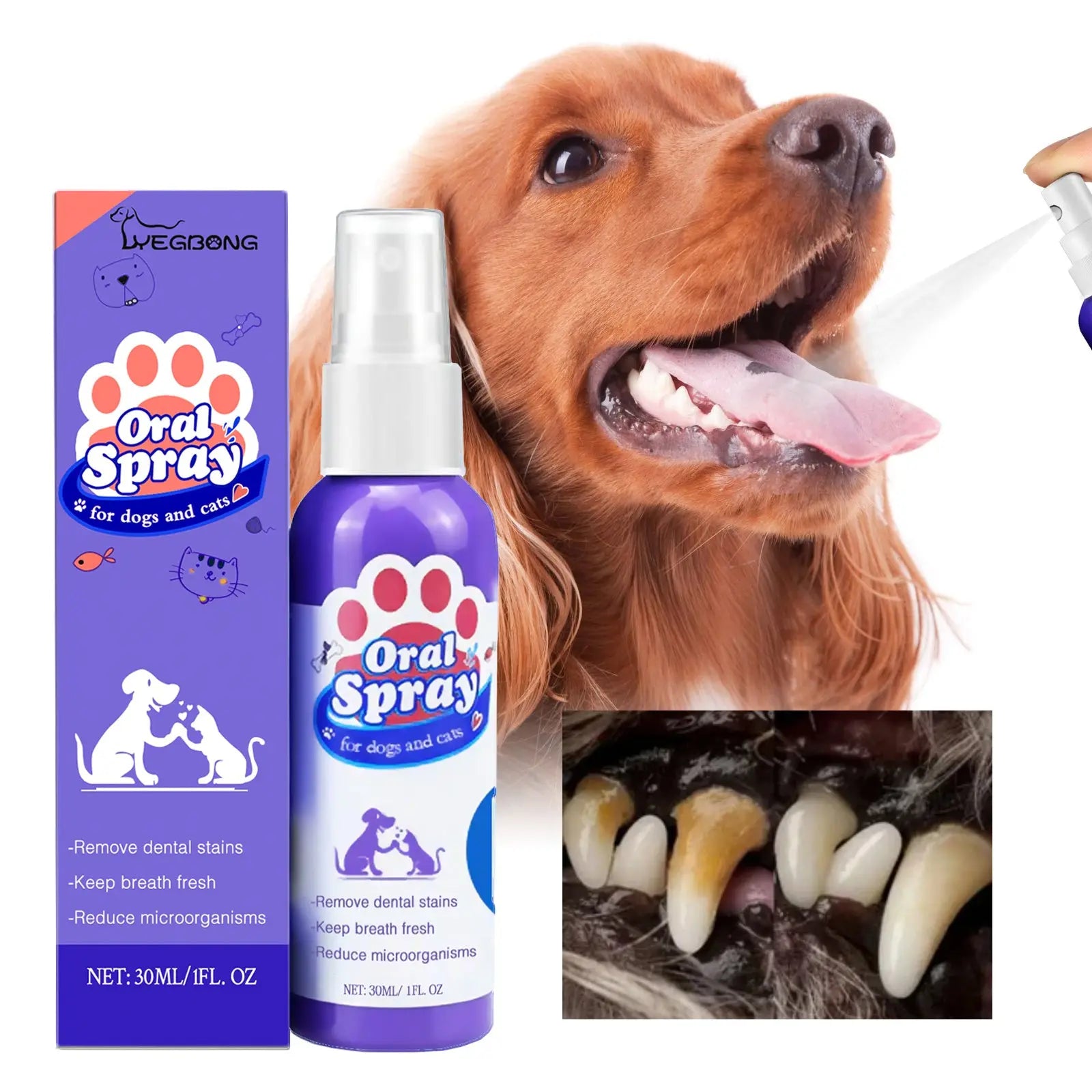 Cat And Dog Teeth Cleaning Spray To Remove Tooth Stains Fresh Breath Pet Oral Care Spray KuroshiroOnline