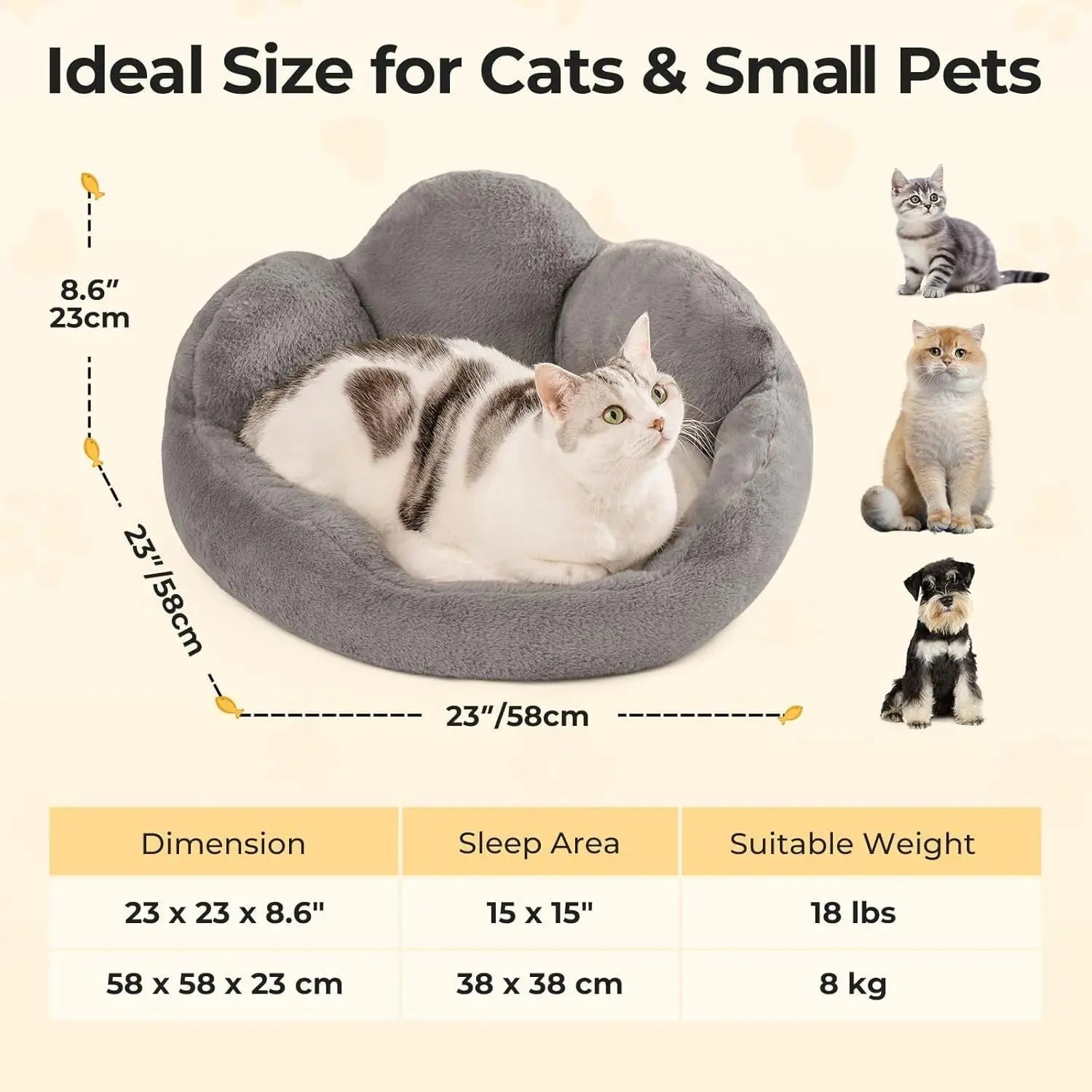 MEWOOFUN Cat Bed And Small Dog Bed, Fluffy Dog Bed Washable Cat Couch Bed, Cute Cat Bed For Indoor Cats, Flower Cat Sofa Bed With Non Slip Bottom, Pet Bed For Puppy And Kitten Grey, 23 KuroshiroOnline