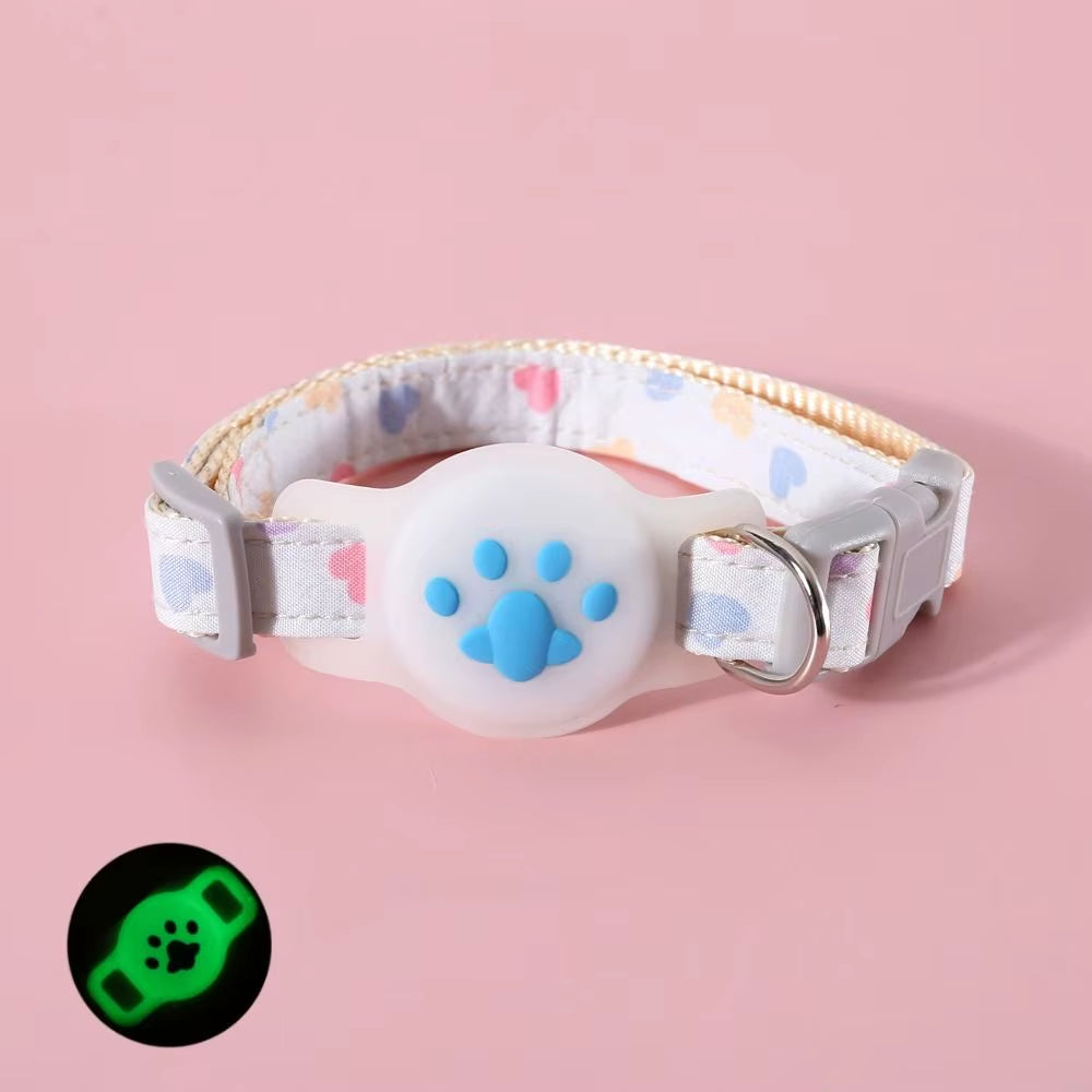 Nylon Pet Locator Collar Glow-In-The-Dark Adjustable Dog Cat Collar Anti-Lost Silicone Tracker Protective Cover for Airtag Pet