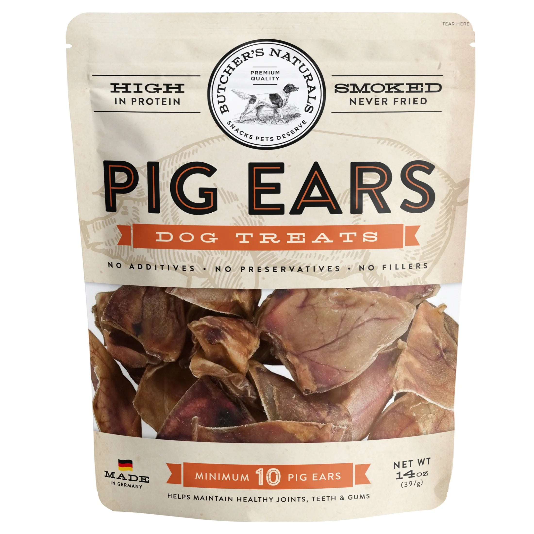 Butcher’S Naturals Pork Flavored Pig Ears Treats for Dogs, 10 Pieces