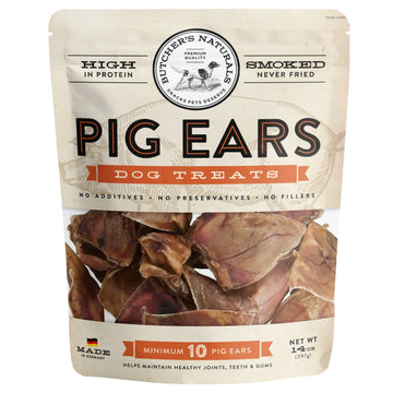 Butcher’S Naturals Pork Flavored Pig Ears Treats for Dogs, 10 Pieces