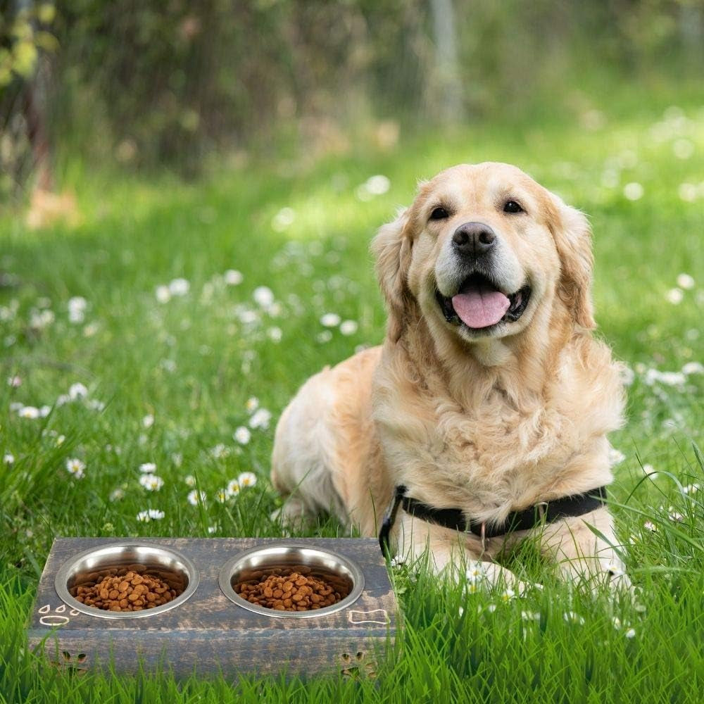 Pet Feeder | Raised Pet Bowl | Wooden Elevated Dog and Cat Pet Feeder | Elevated Dog Cat Food and Water Bowls Stand Feeder with 2 Stainless Steel Bowls | Pet Elevated Feeder | Pet Food Feeder