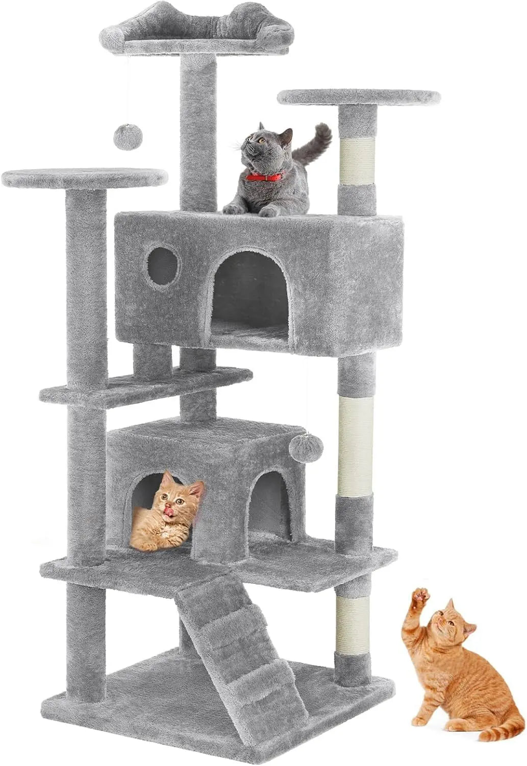 54 -Cat Tree Tower - Multi-level With Sisal Grab Post, Indoor Apartment With Ladder, Plush Toys, Rest And Play KuroshiroOnline