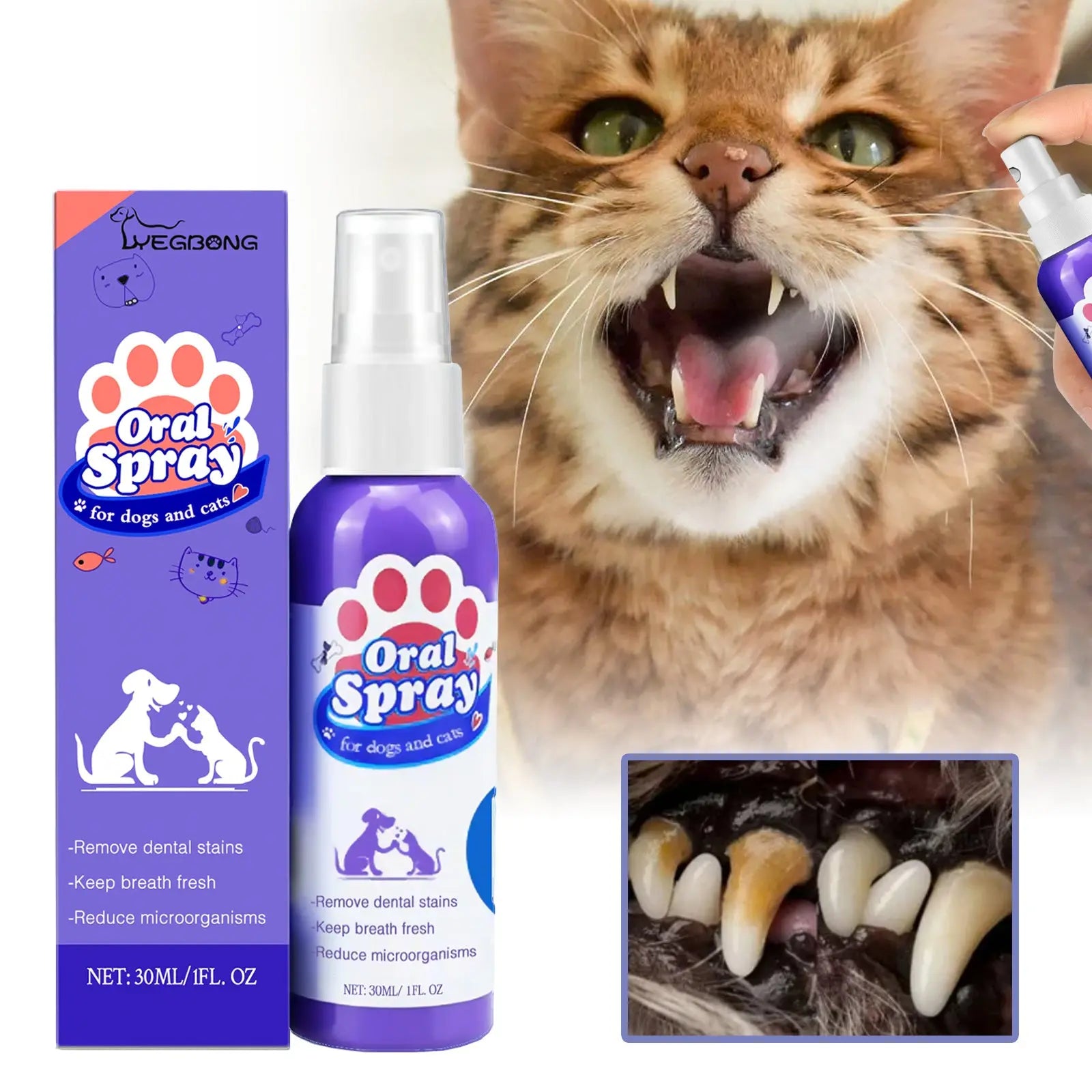 Cat And Dog Teeth Cleaning Spray To Remove Tooth Stains Fresh Breath Pet Oral Care Spray KuroshiroOnline