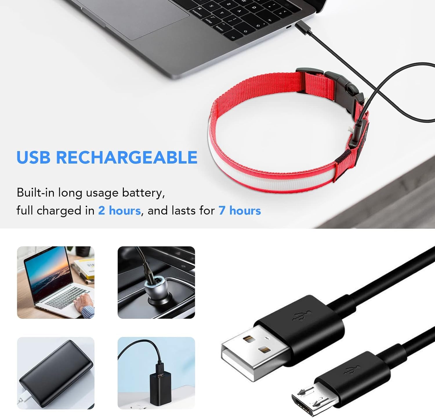 Light up Dog Collars - USB Rechargeable Glowing LED Dog Collar - High Visibility Adjustable Lighted Pet Collar, Flashing Dog Lights for Night Walking (Medium, Red)