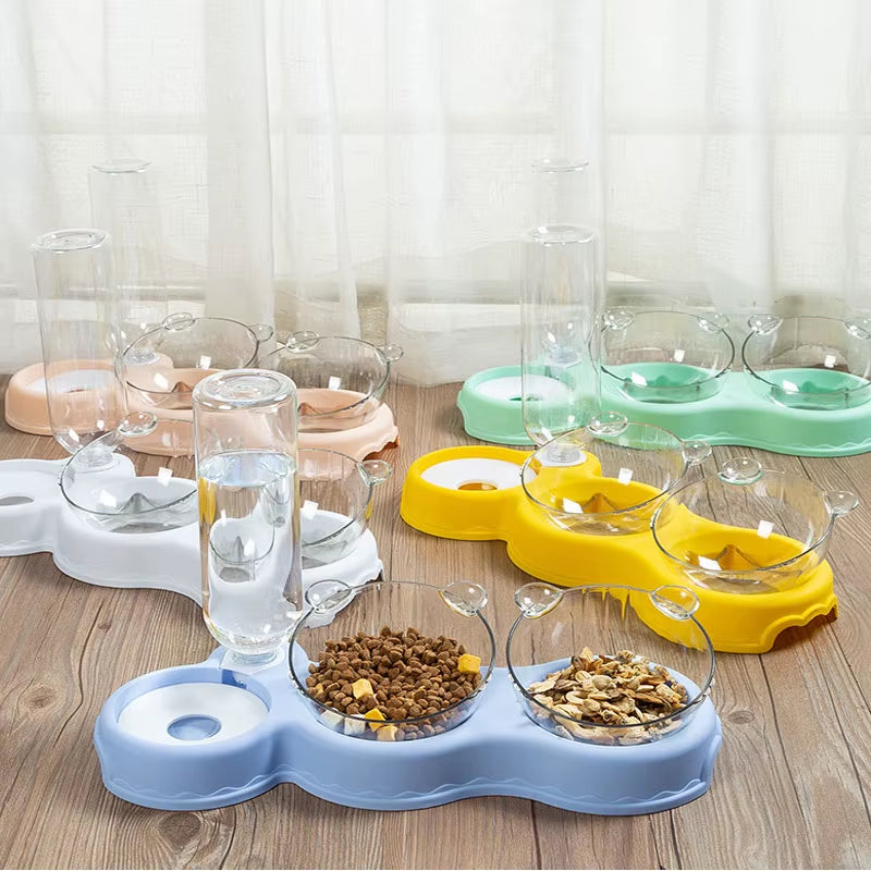 Pet Cat Automatic Feeder Plastic 3-In-1 Dog Food Bowl