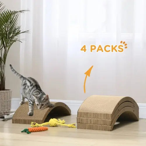 PawHut Cat Scratching Board, 4 Pack Cat Scratcher For Indoor Cats, Reversible Cat Scratching Post Replacement For Cat Wheel, Brown KuroshiroOnline