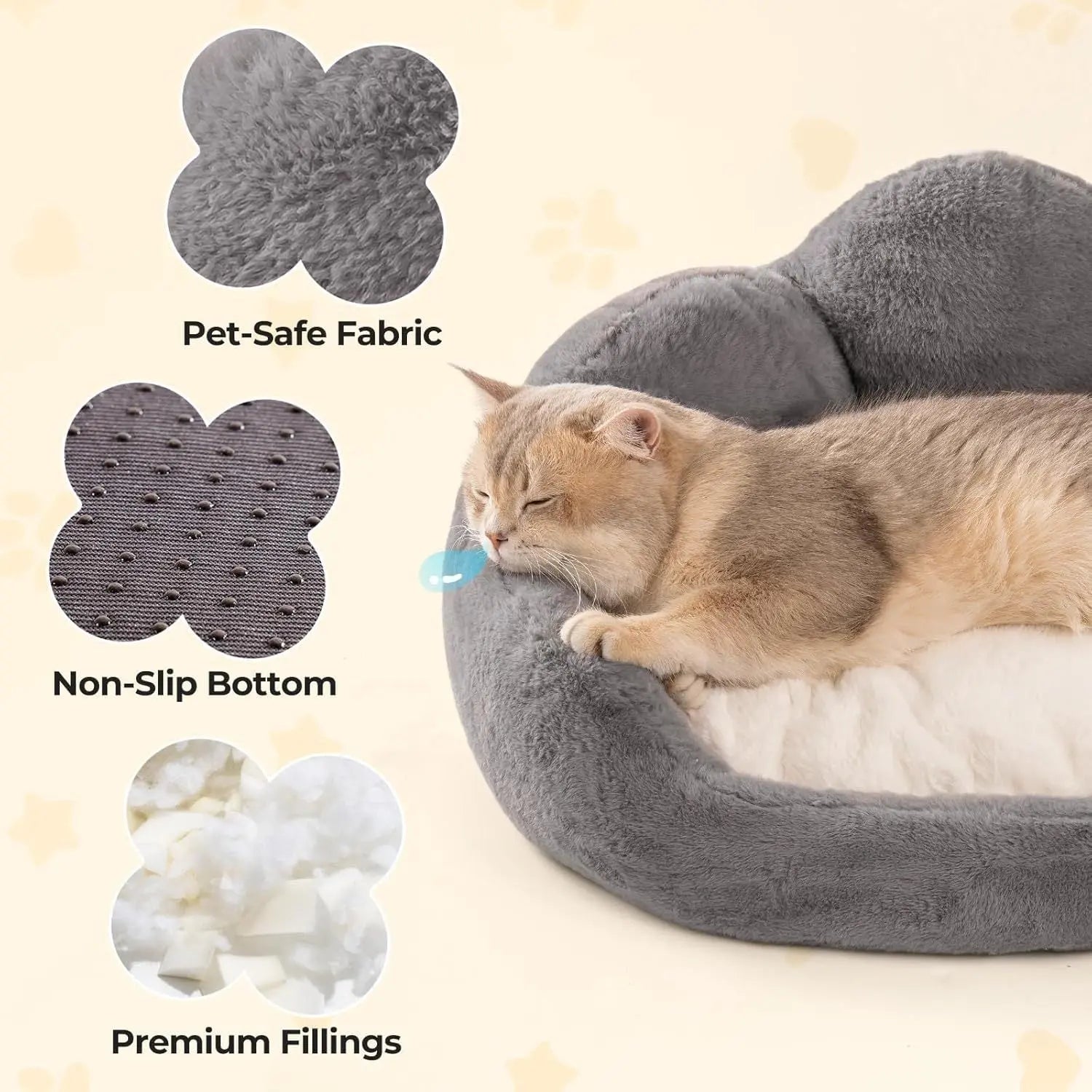 MEWOOFUN Cat Bed And Small Dog Bed, Fluffy Dog Bed Washable Cat Couch Bed, Cute Cat Bed For Indoor Cats, Flower Cat Sofa Bed With Non Slip Bottom, Pet Bed For Puppy And Kitten Grey, 23 KuroshiroOnline