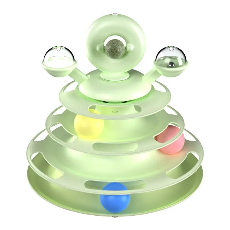 4 Levels Cat Toy Tower Turntable Roller Balls Toys Interactive Intelligence Pets Toys Training Track Puzzle Funny Games Accessories Pet Products KuroshiroOnline
