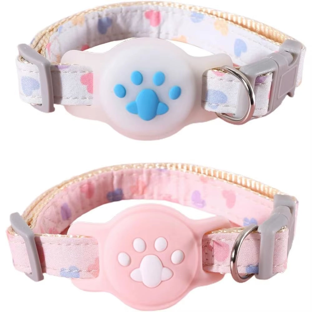 Nylon Pet Locator Collar Glow-In-The-Dark Adjustable Dog Cat Collar Anti-Lost Silicone Tracker Protective Cover for Airtag Pet