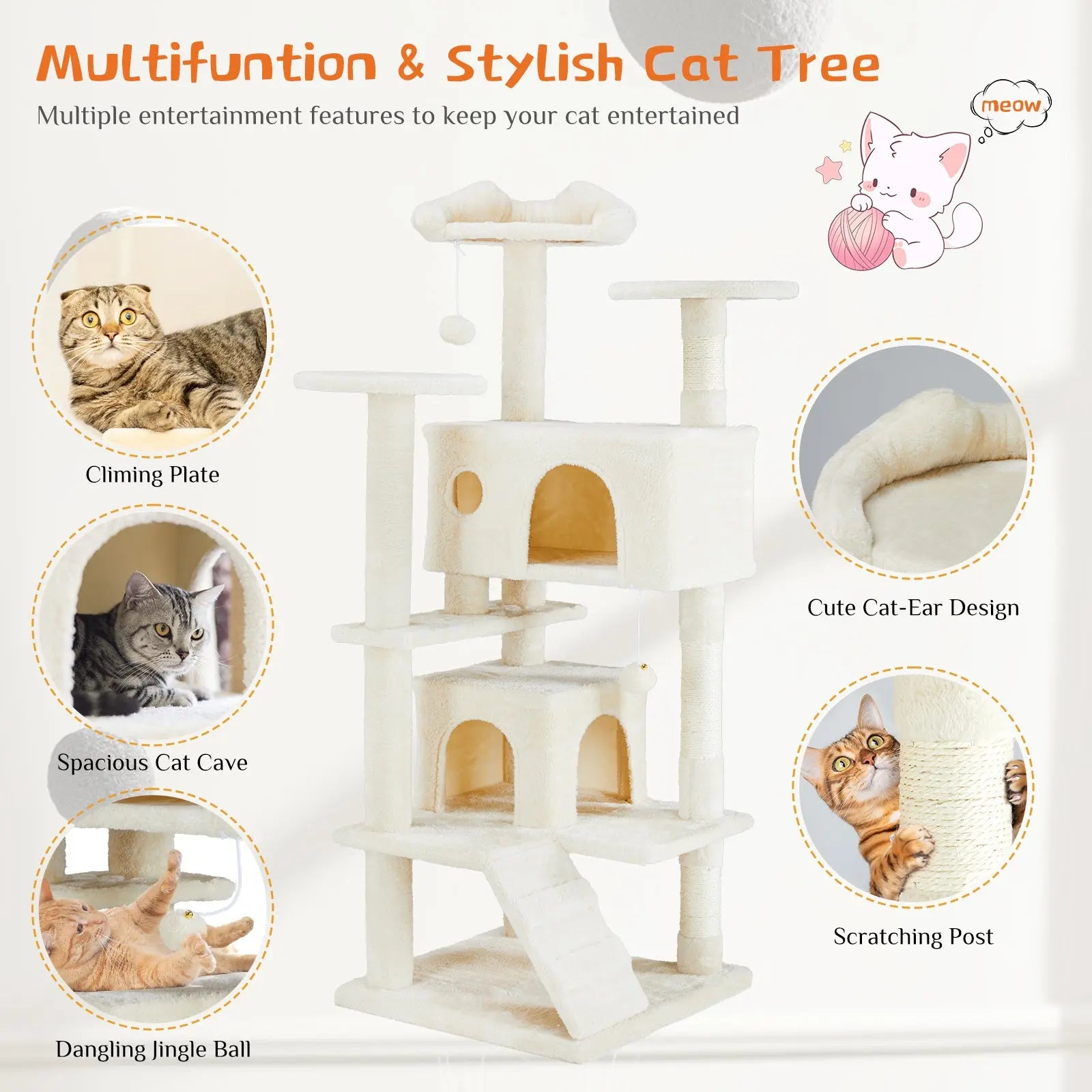 Multi Functional Cat Treehouse Cat Climbing Frame KuroshiroOnline