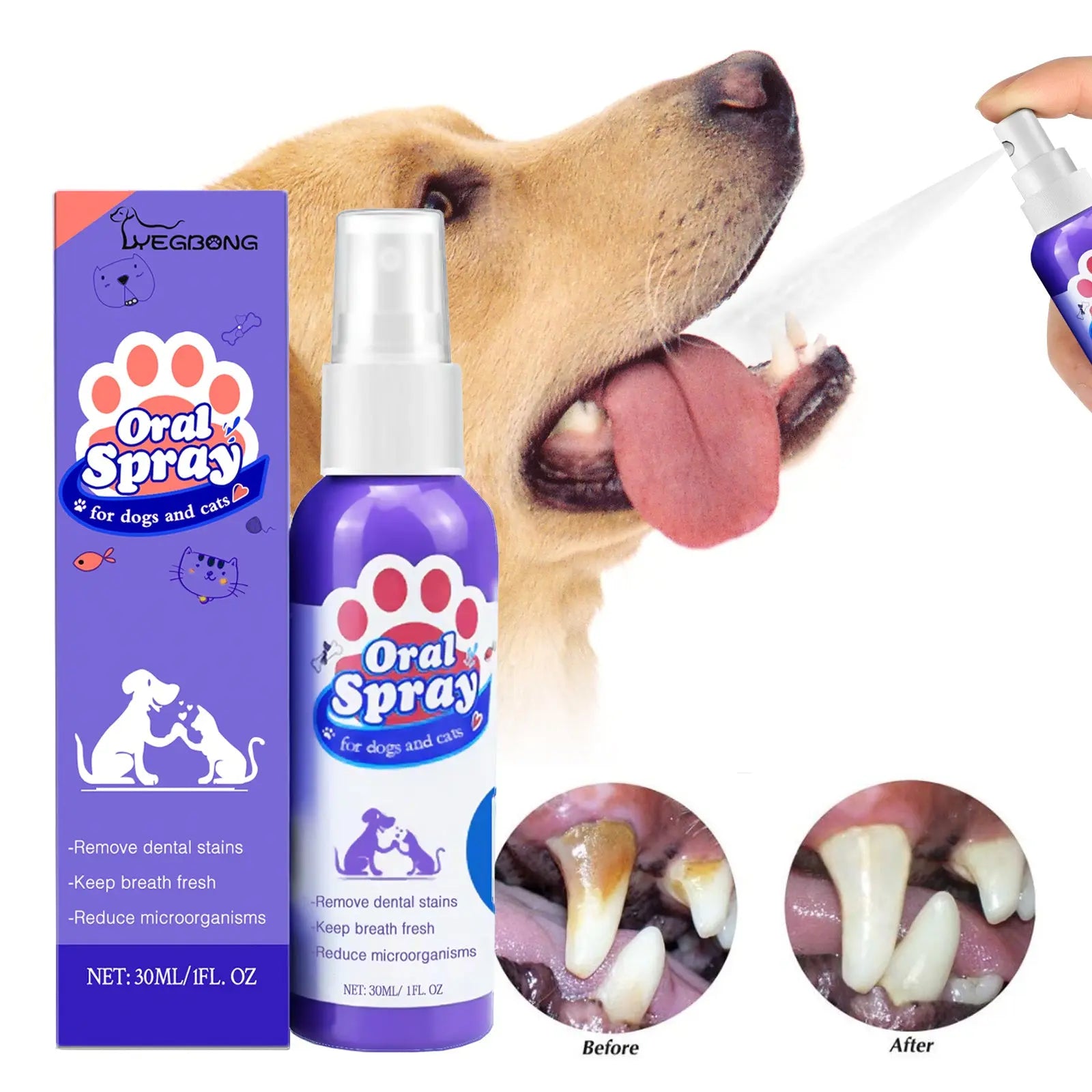 Cat And Dog Teeth Cleaning Spray To Remove Tooth Stains Fresh Breath Pet Oral Care Spray KuroshiroOnline