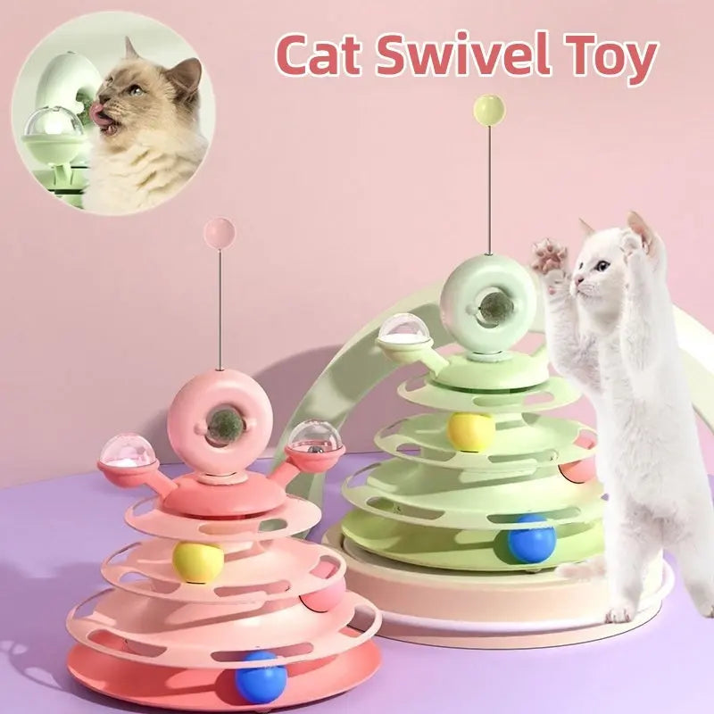 4 Levels Cat Toy Tower Turntable Roller Balls Toys Interactive Intelligence Pets Toys Training Track Puzzle Funny Games Accessories Pet Products KuroshiroOnline