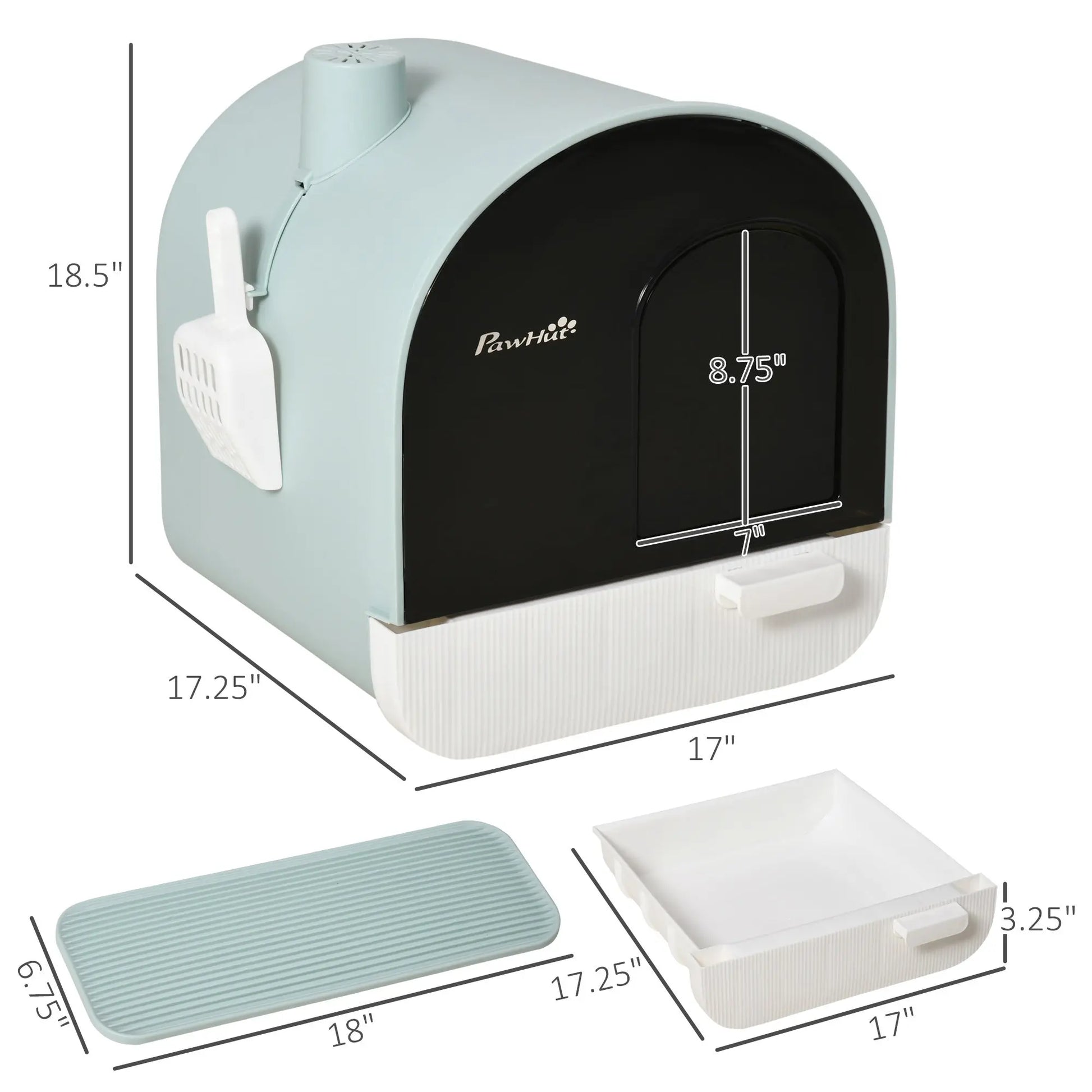 Cat Litter Box With Lid, Indoor Cat With Tray, Spoon, Strainer KuroshiroOnline