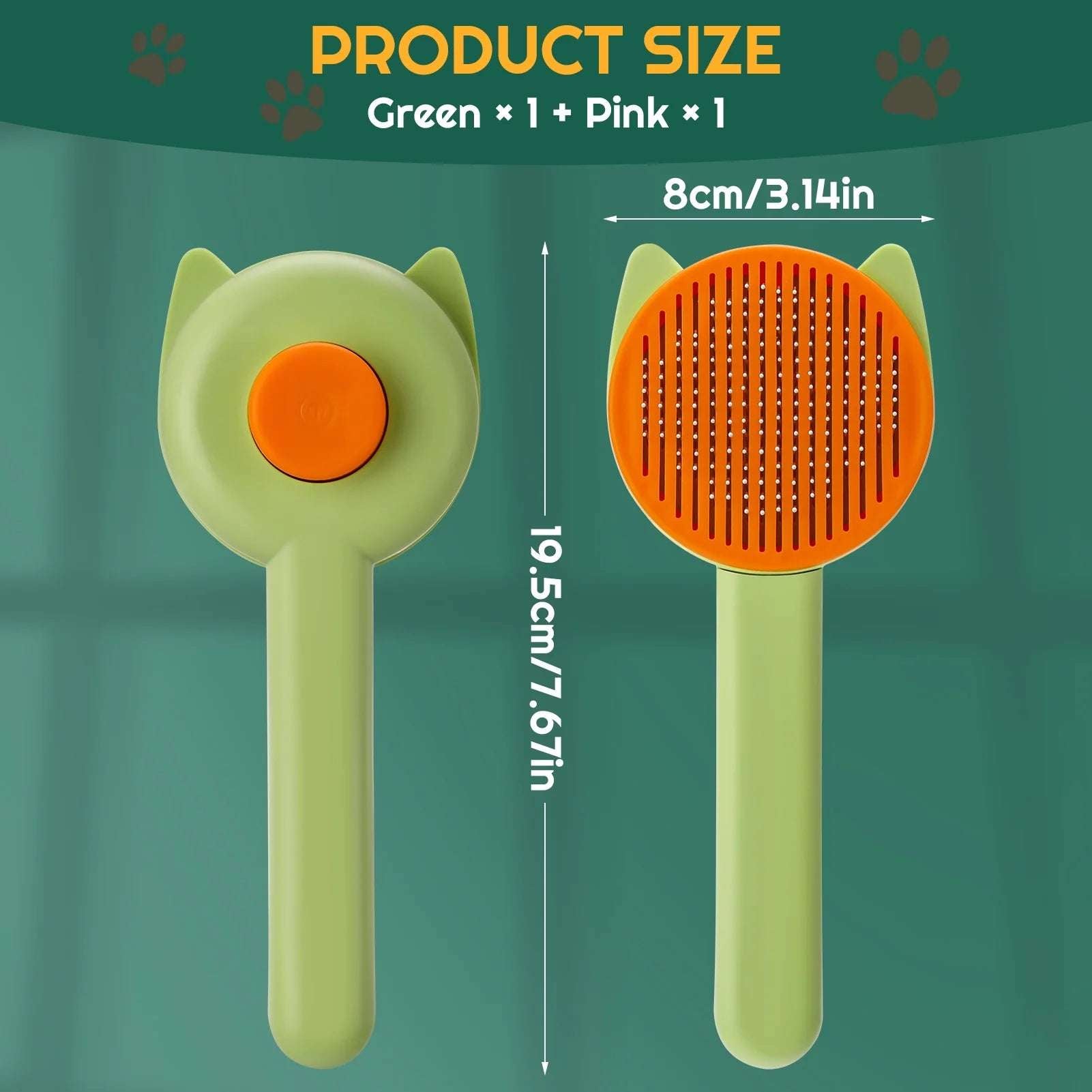 2 Pcs Cat Brush with Release Button, Pet Brush, Self-Cleaning Sliker Brush with One Click, Grooming Brush for Cat Dog (Pink+Green)