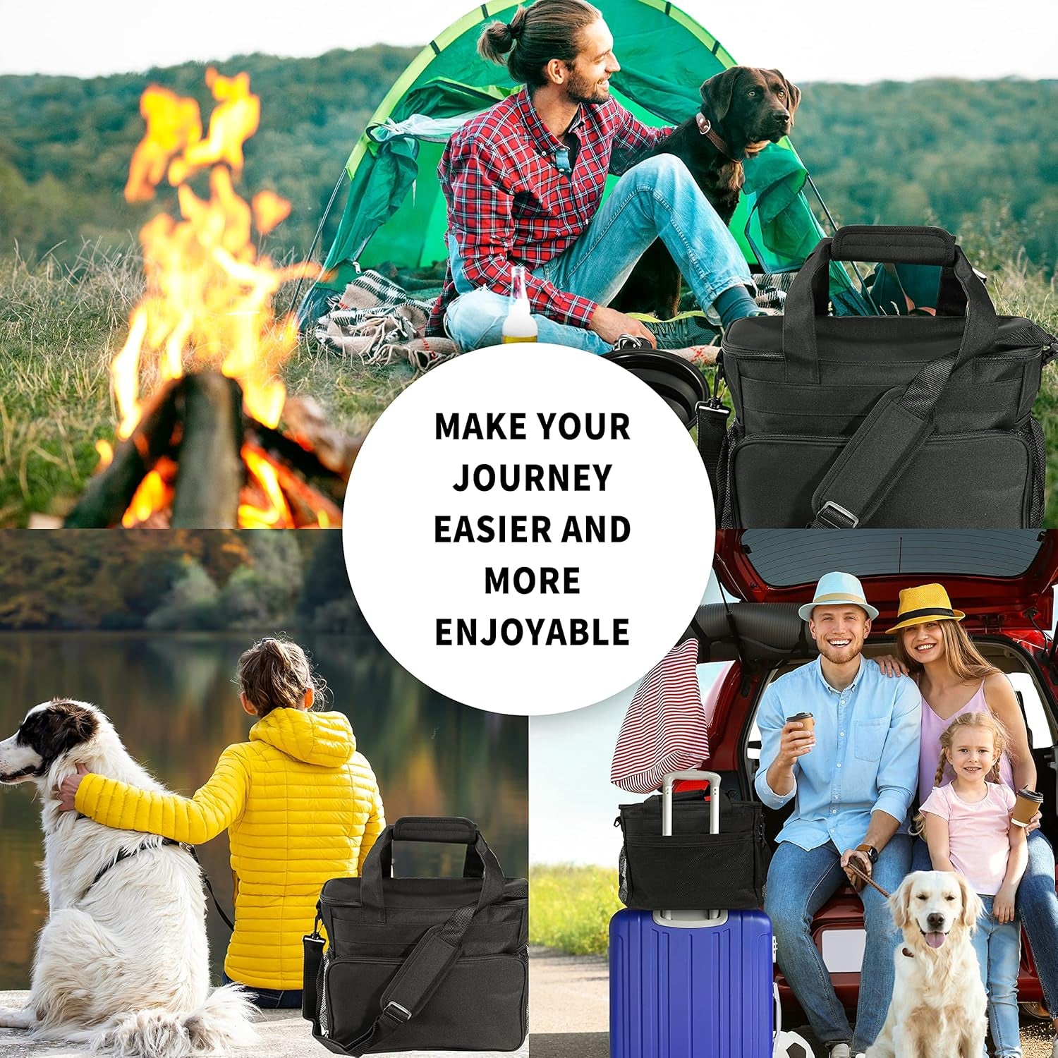 Pet Travel Bag Weekend Dog Travel Set for Dog Cat Airline Approved Tote Organizer with Multi-Function Pockets and Two Silicone Collapsible Bowls (Black)