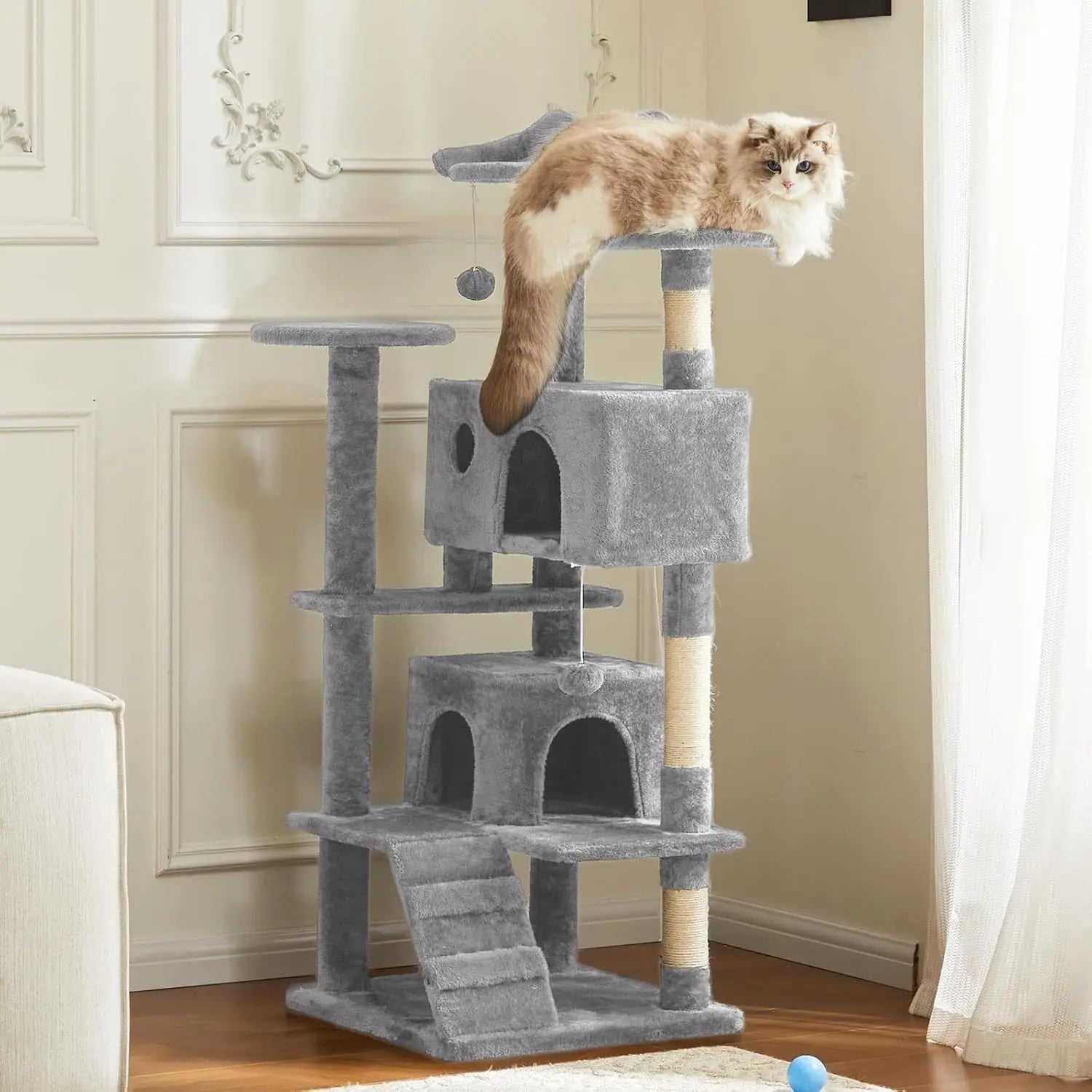 54 -Cat Tree Tower - Multi-level With Sisal Grab Post, Indoor Apartment With Ladder, Plush Toys, Rest And Play KuroshiroOnline