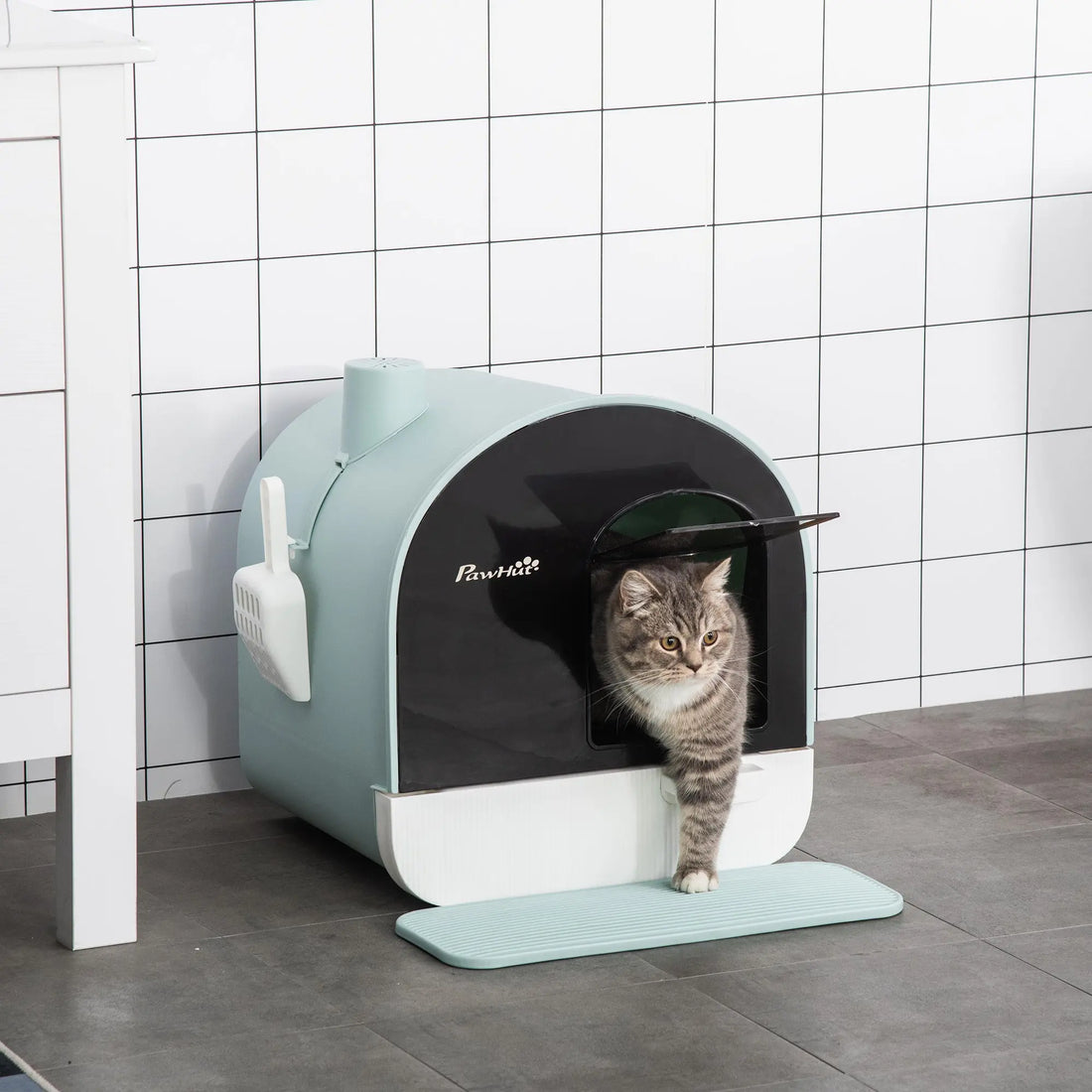Cat Litter Box With Lid, Indoor Cat With Tray, Spoon, Strainer KuroshiroOnline