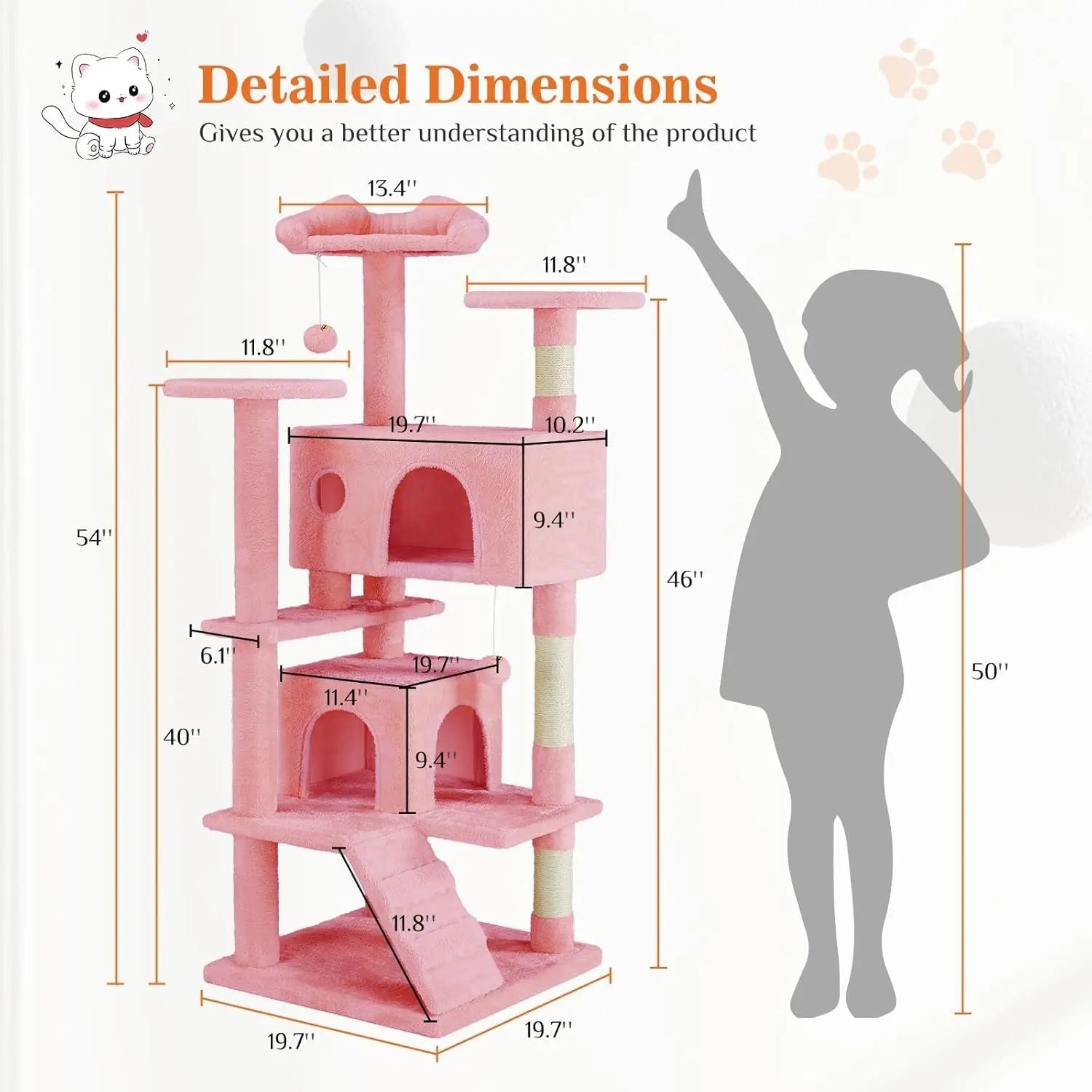 54 -Cat Tree Tower - Multi-level With Sisal Grab Post, Indoor Apartment With Ladder, Plush Toys, Rest And Play KuroshiroOnline
