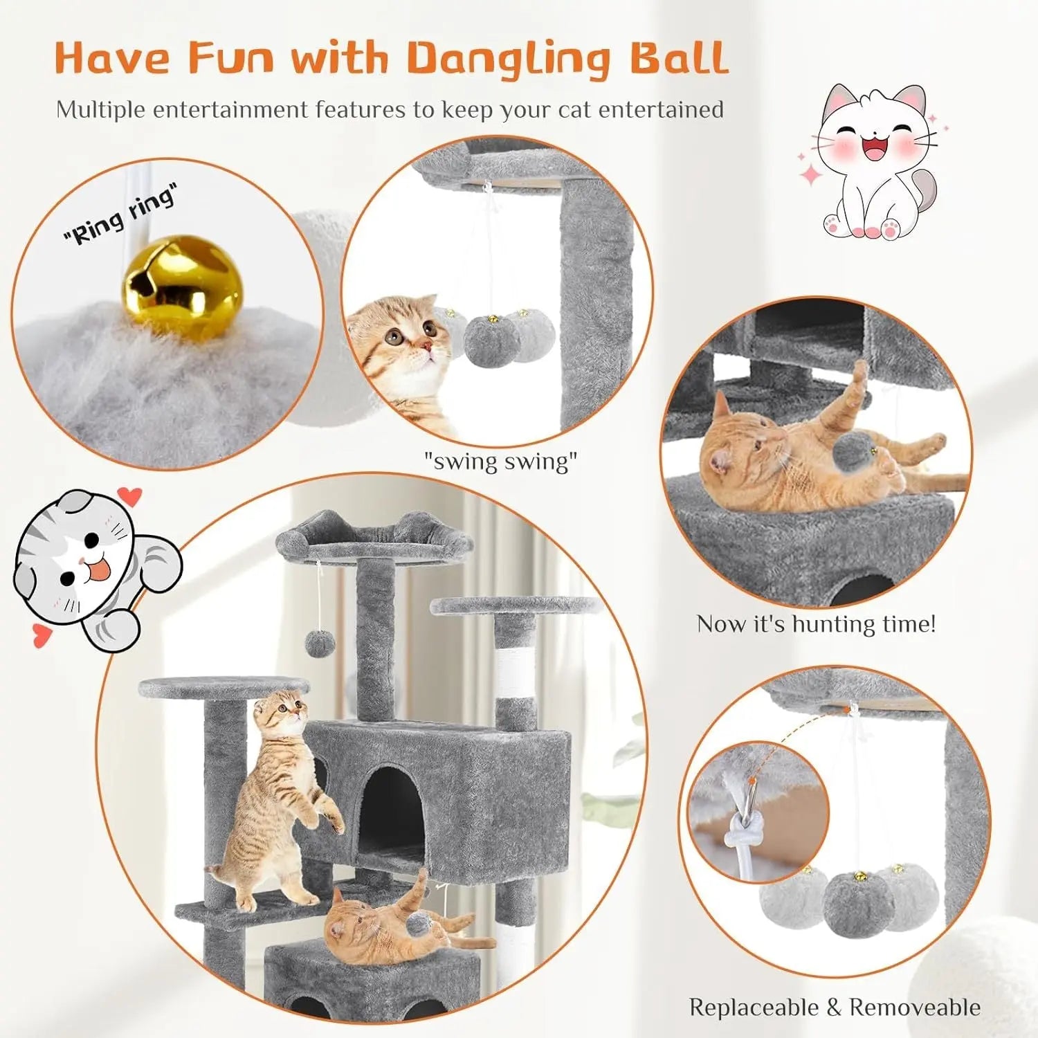 54 -Cat Tree Tower - Multi-level With Sisal Grab Post, Indoor Apartment With Ladder, Plush Toys, Rest And Play KuroshiroOnline
