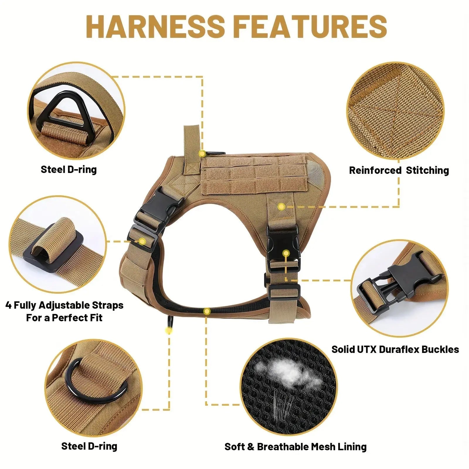 American Local Tactical Pet Boobs Service Dog Harness Vest Adjustable Reflective Dog Harness Metal Buckle Hiking Training KuroshiroOnline