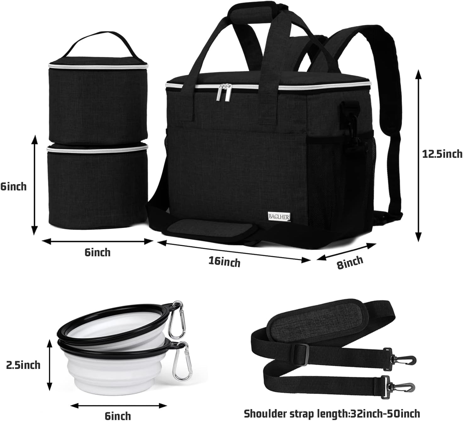 Dog Travel Bag Backpack Pet Supplies Backpack Pet Accessories Storage Bag 5-Piece Set with Shoulder Strap 2 Lined Pet Food Containers 4 Foldable Feeding Bowls Essential Kit for Pet Travel